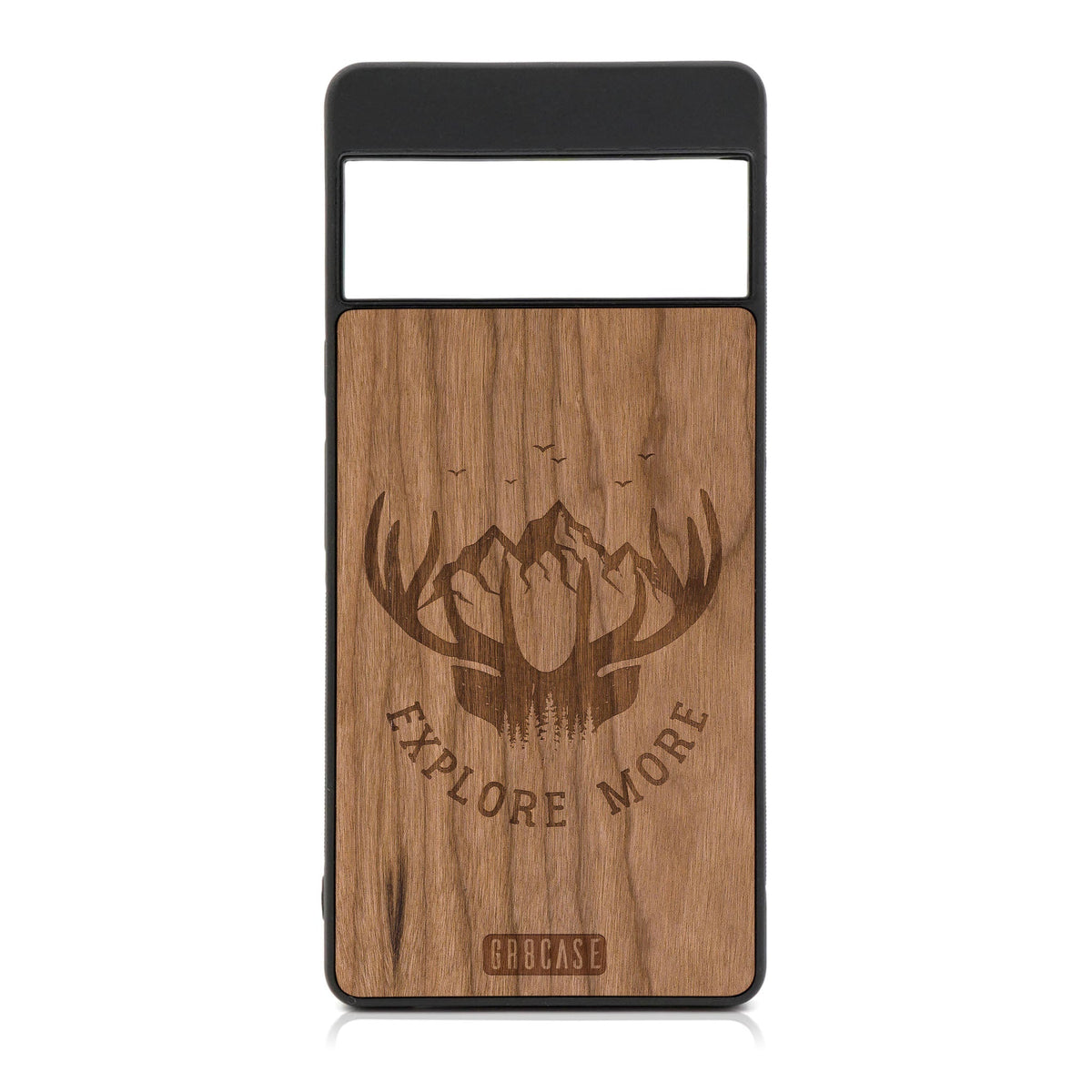 Explore More (Mountain &amp; Antlers) Design Wood Case For Google Pixel 6A