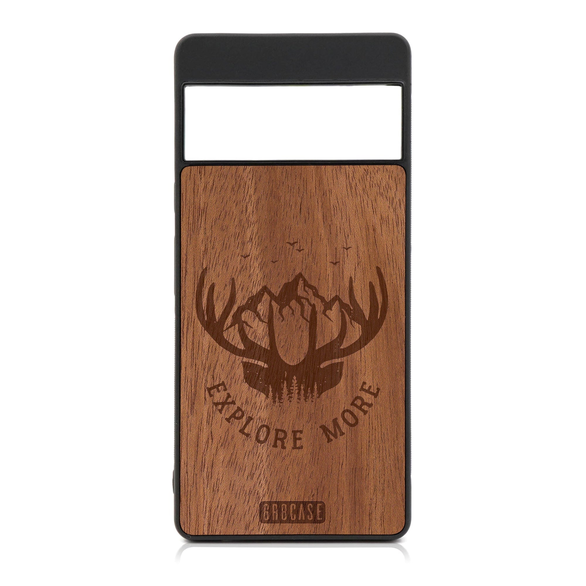 Explore More (Mountain & Antlers) Design Wood Case For Google Pixel 6A