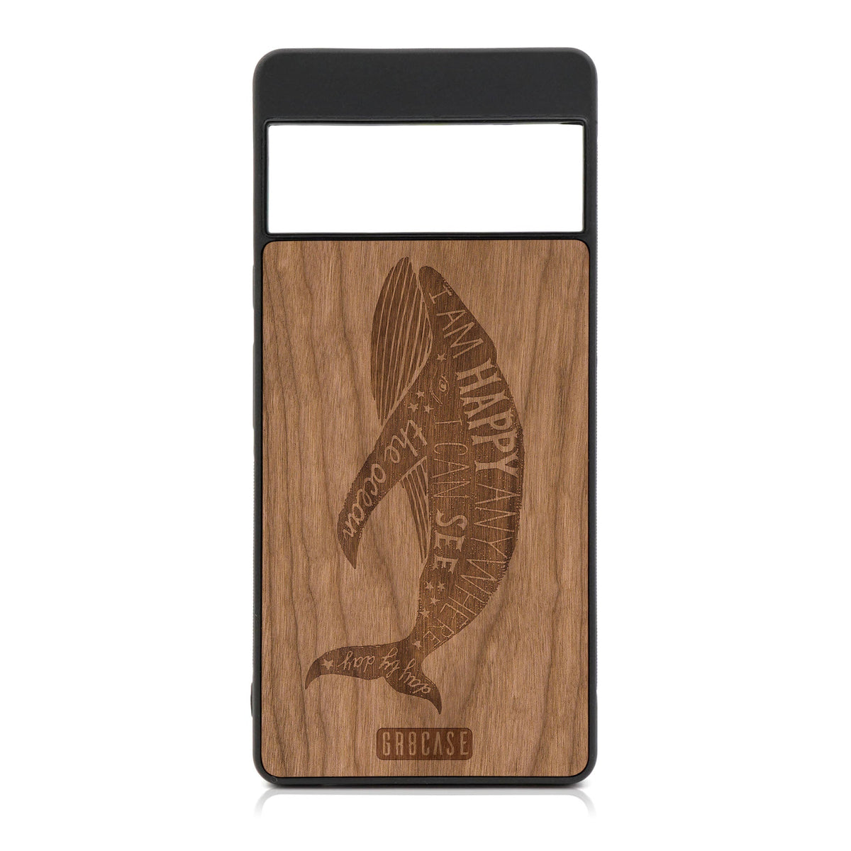 I&#39;m Happy Anywhere I Can See The Ocean (Whale) Design Wood Case For Google Pixel 6A