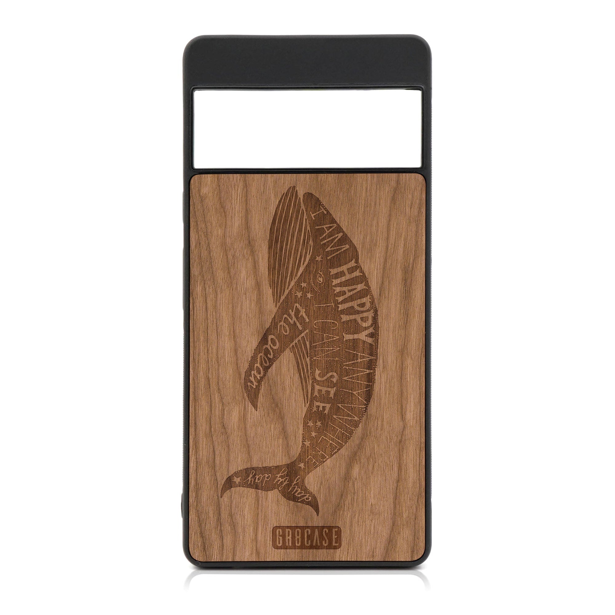 I'm Happy Anywhere I Can See The Ocean (Whale) Design Wood Case For Google Pixel 6A