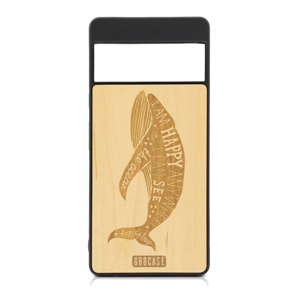 I&#39;m Happy Anywhere I Can See The Ocean (Whale) Design Wood Case For Google Pixel 6A