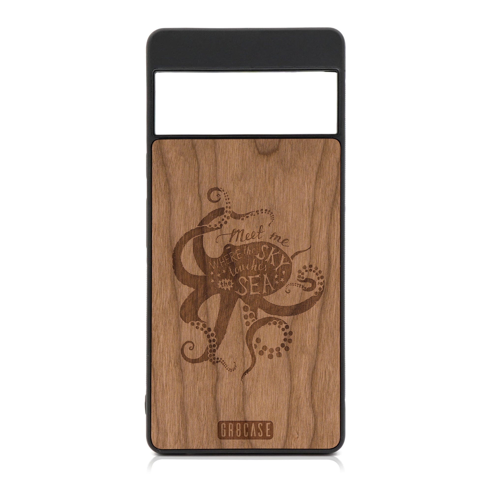 Meet Me Where The Sky Touches The Sea (Octopus) Design Wood Case For Google Pixel 6