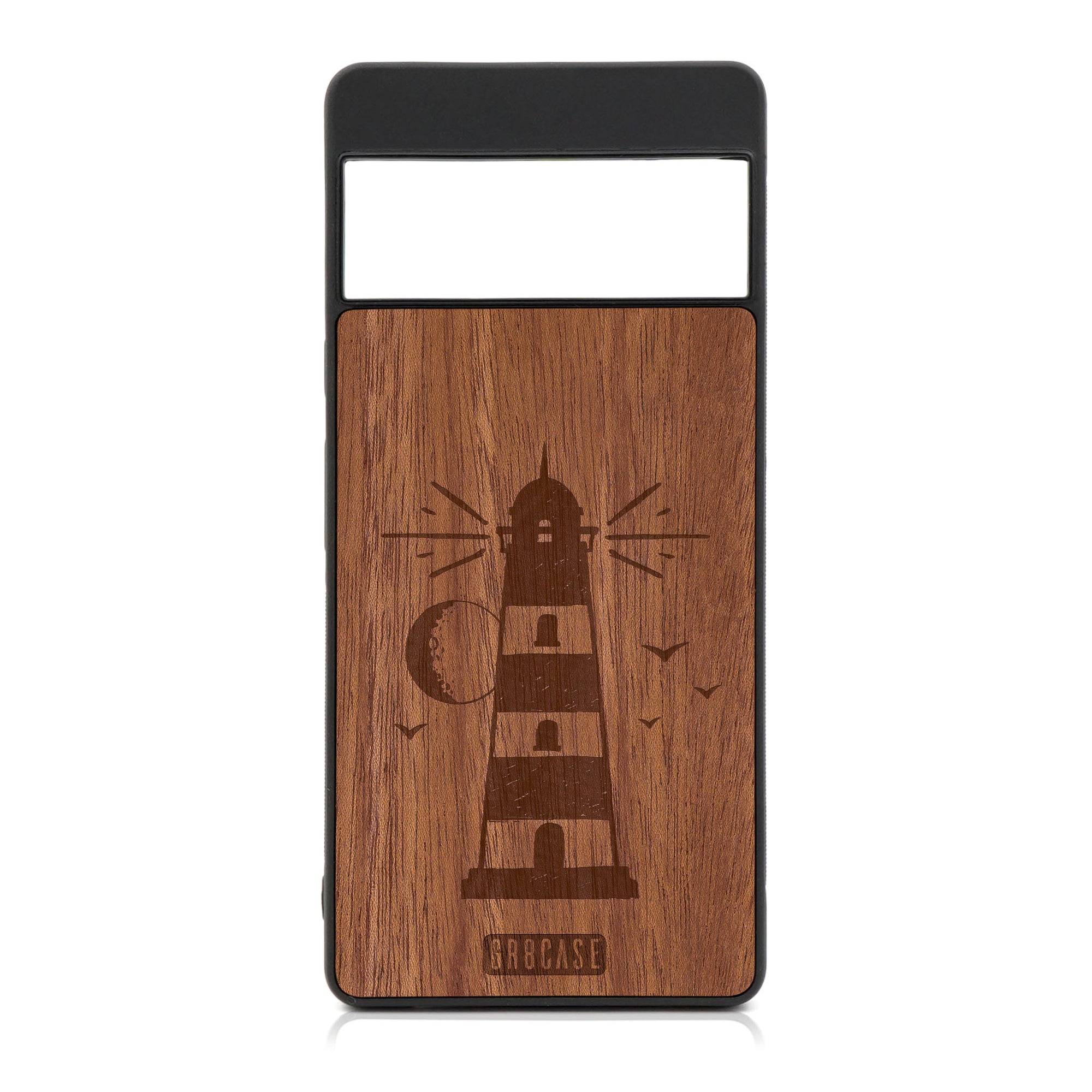 Midnight Lighthouse Design Wood Case For Google Pixel 6