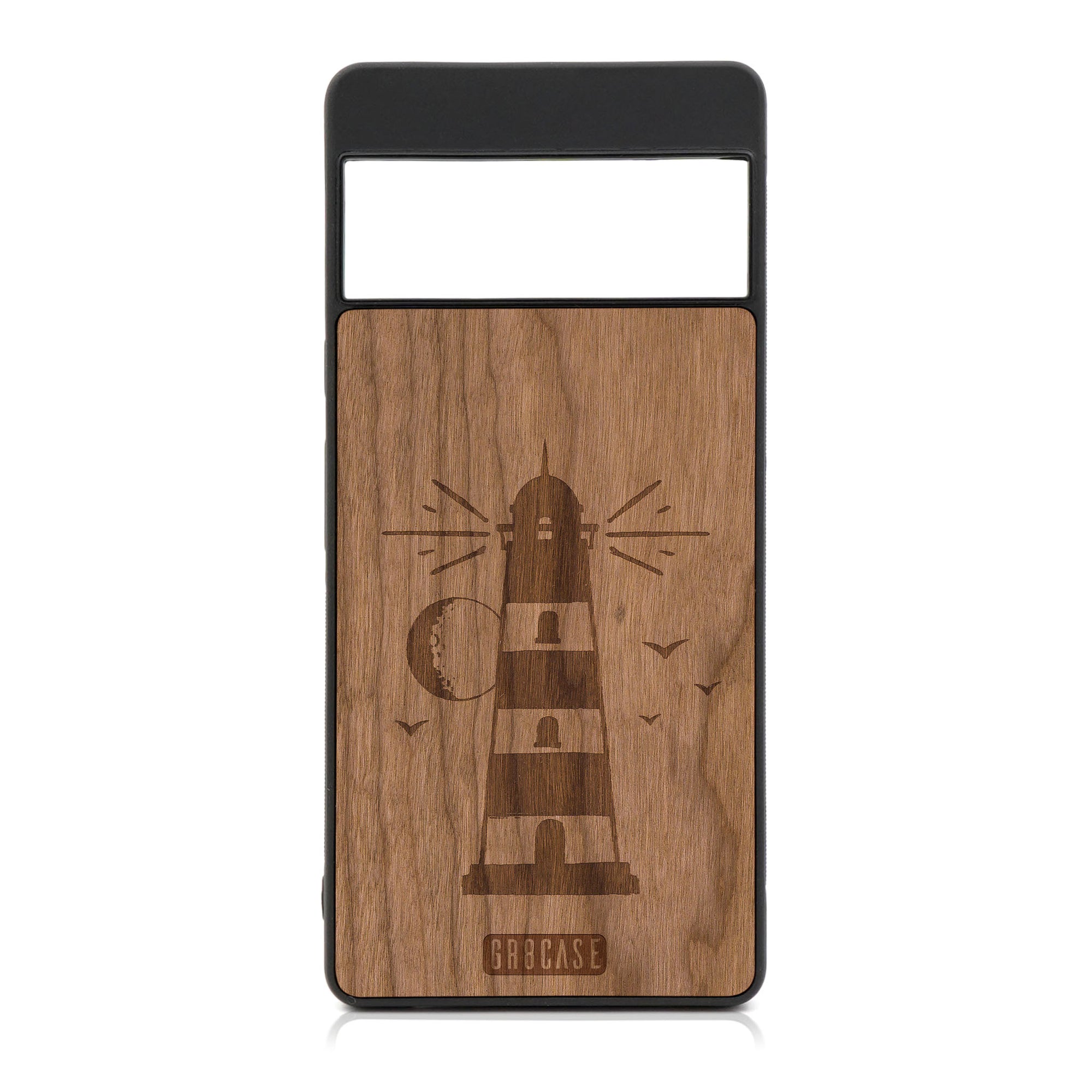 Midnight Lighthouse Design Wood Case For Google Pixel 6