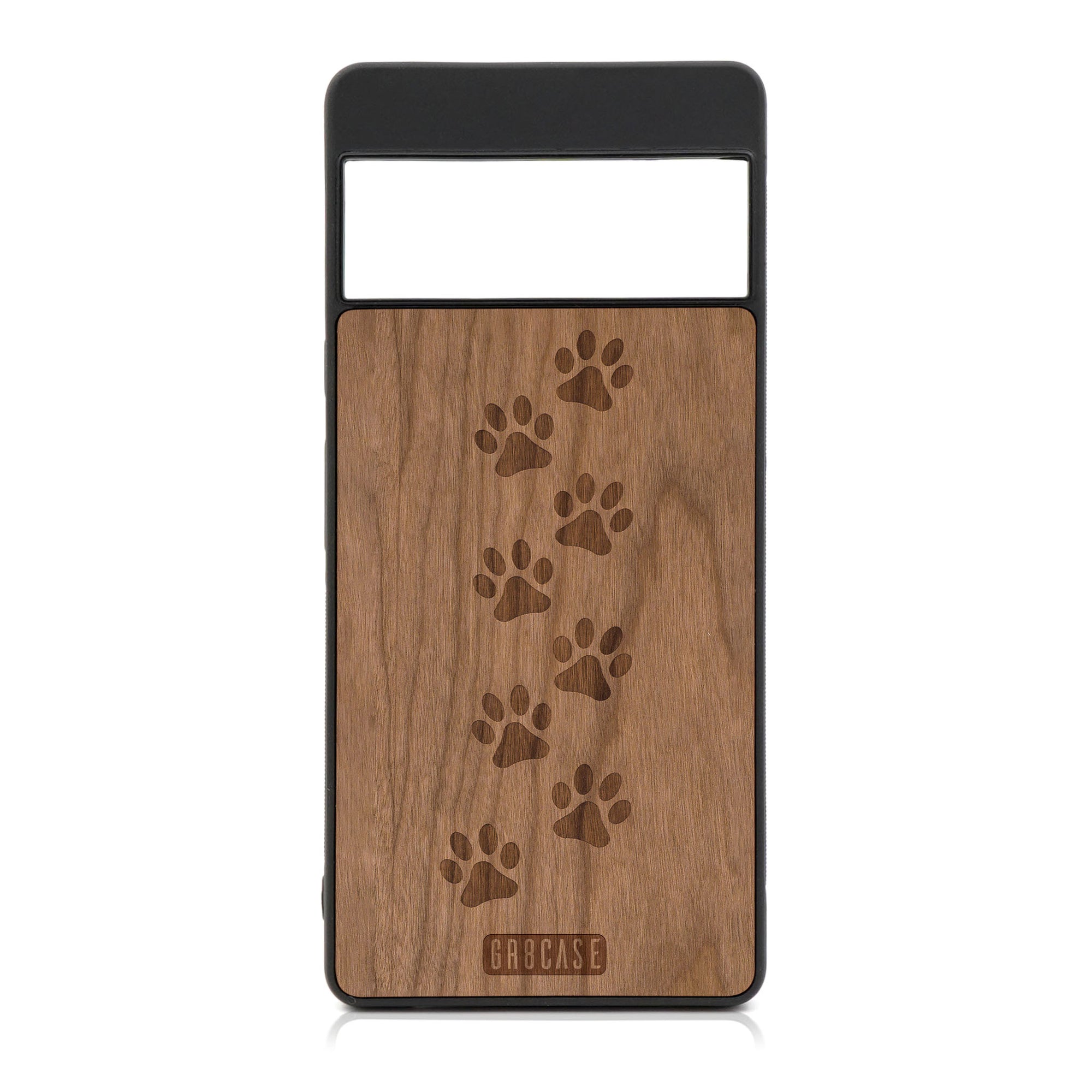 Paw Prints Design Wood Case For Google Pixel 6