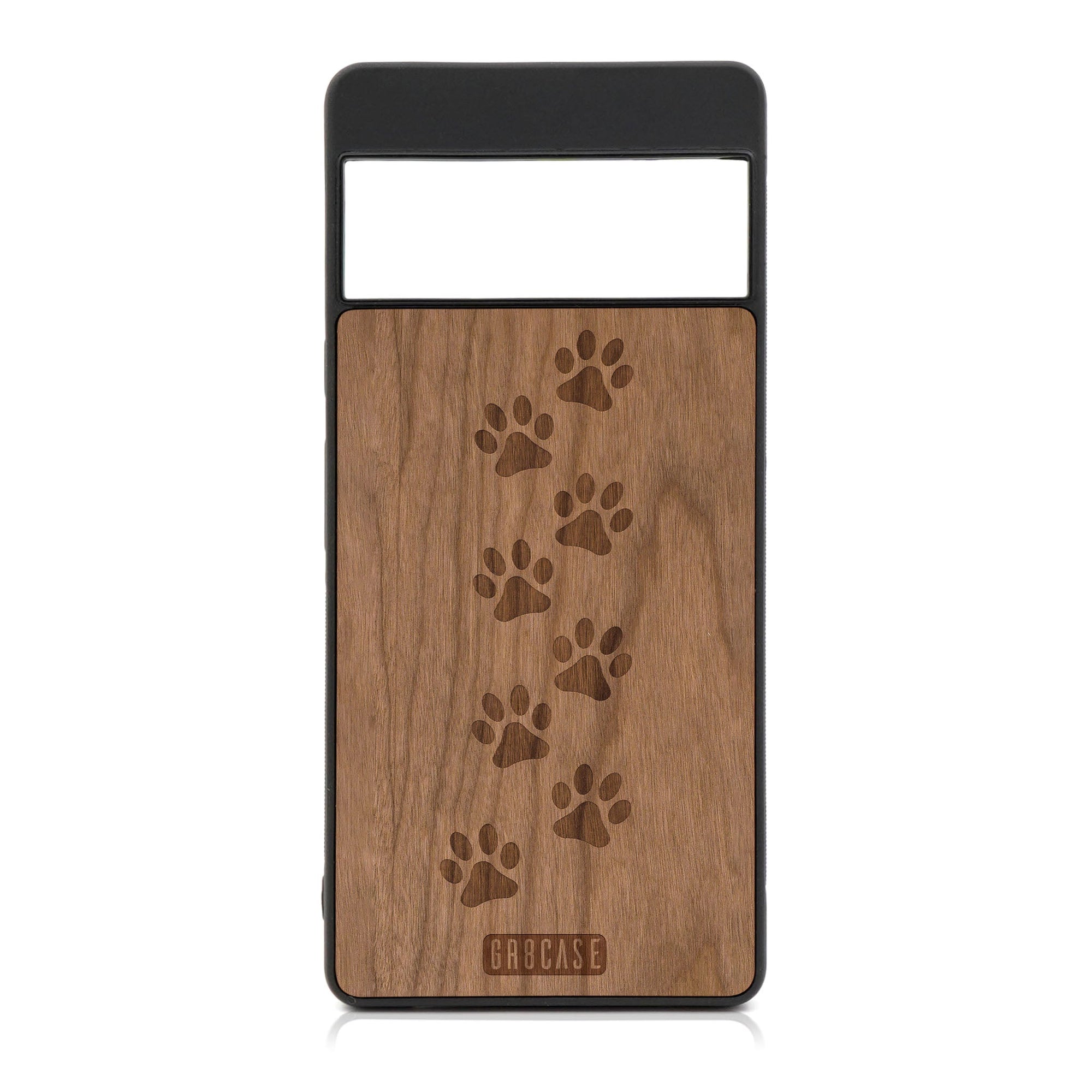 Paw Prints Design Wood Case For Google Pixel 6 Pro