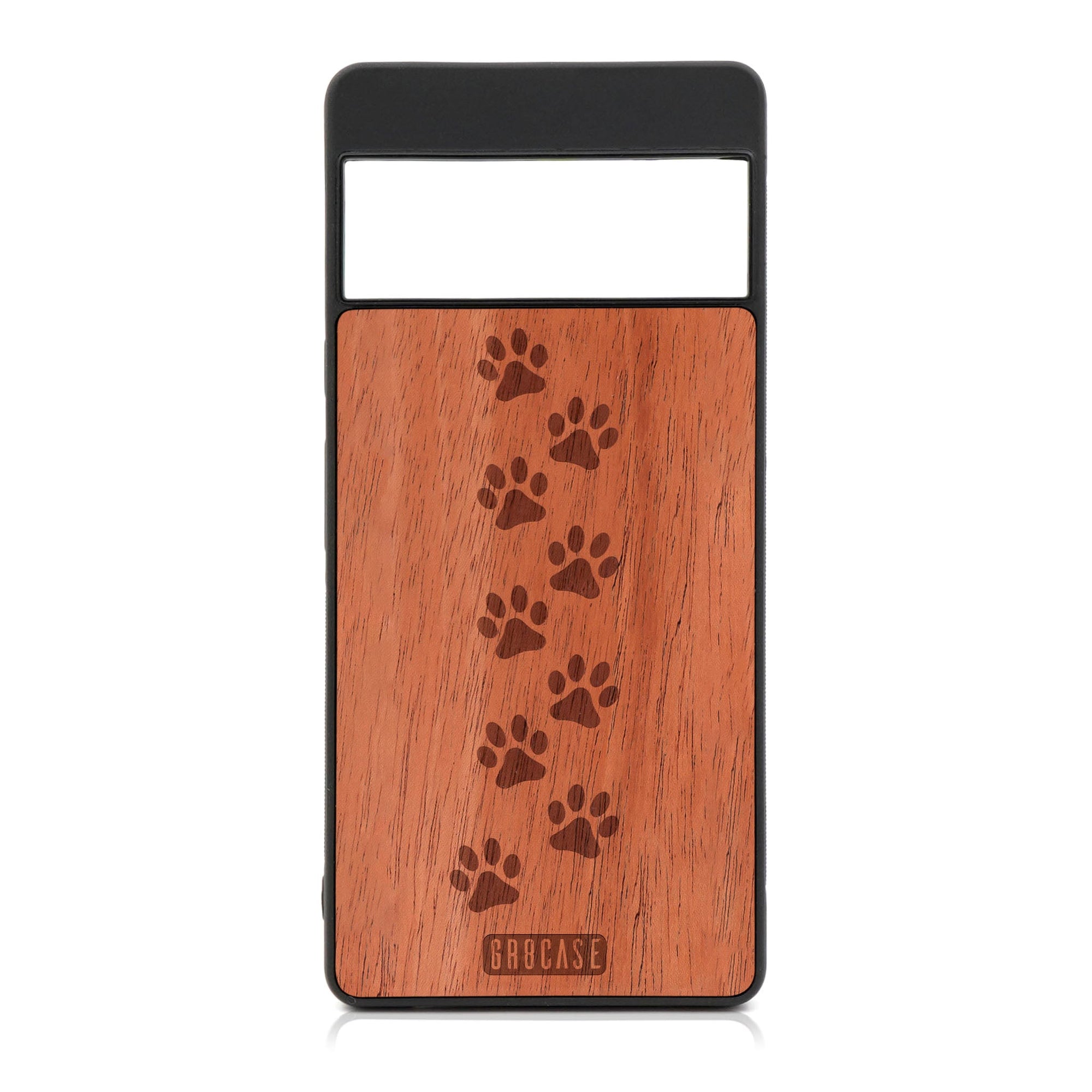 Paw Prints Design Wood Case For Google Pixel 6 Pro