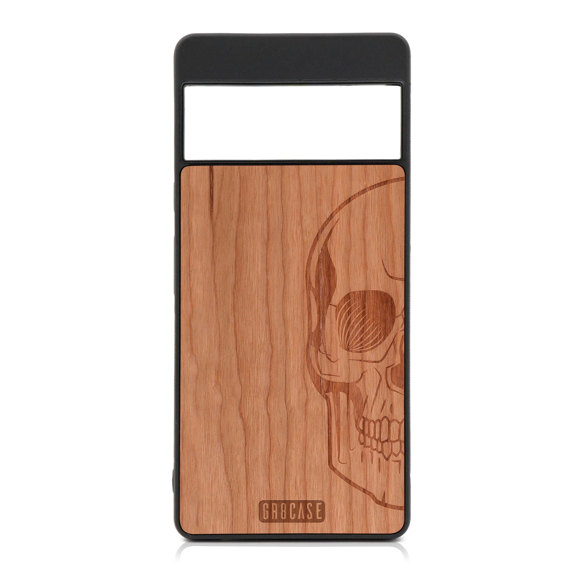 Half Skull Design Wood Case For Google Pixel 6 Pro