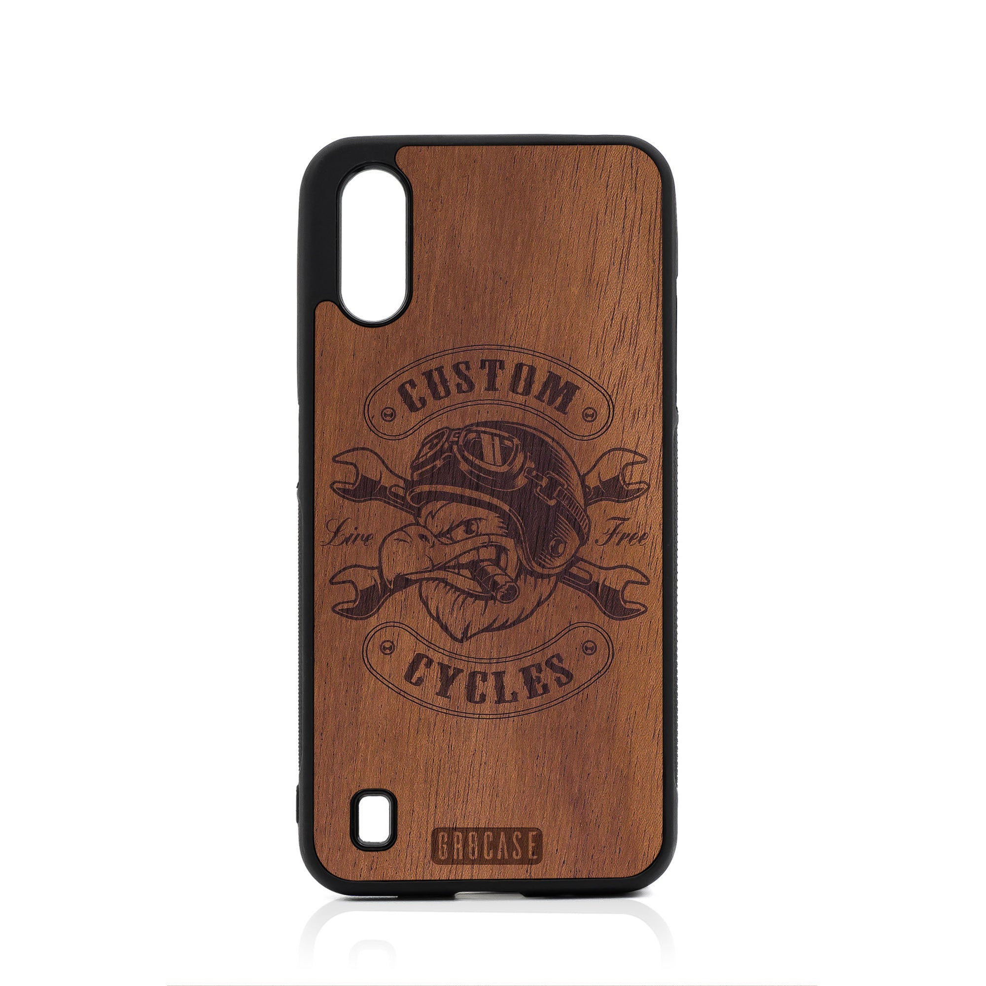 Custom Cycles Live Free (Biker Eagle) Design Wood Case For Samsung Galaxy A01