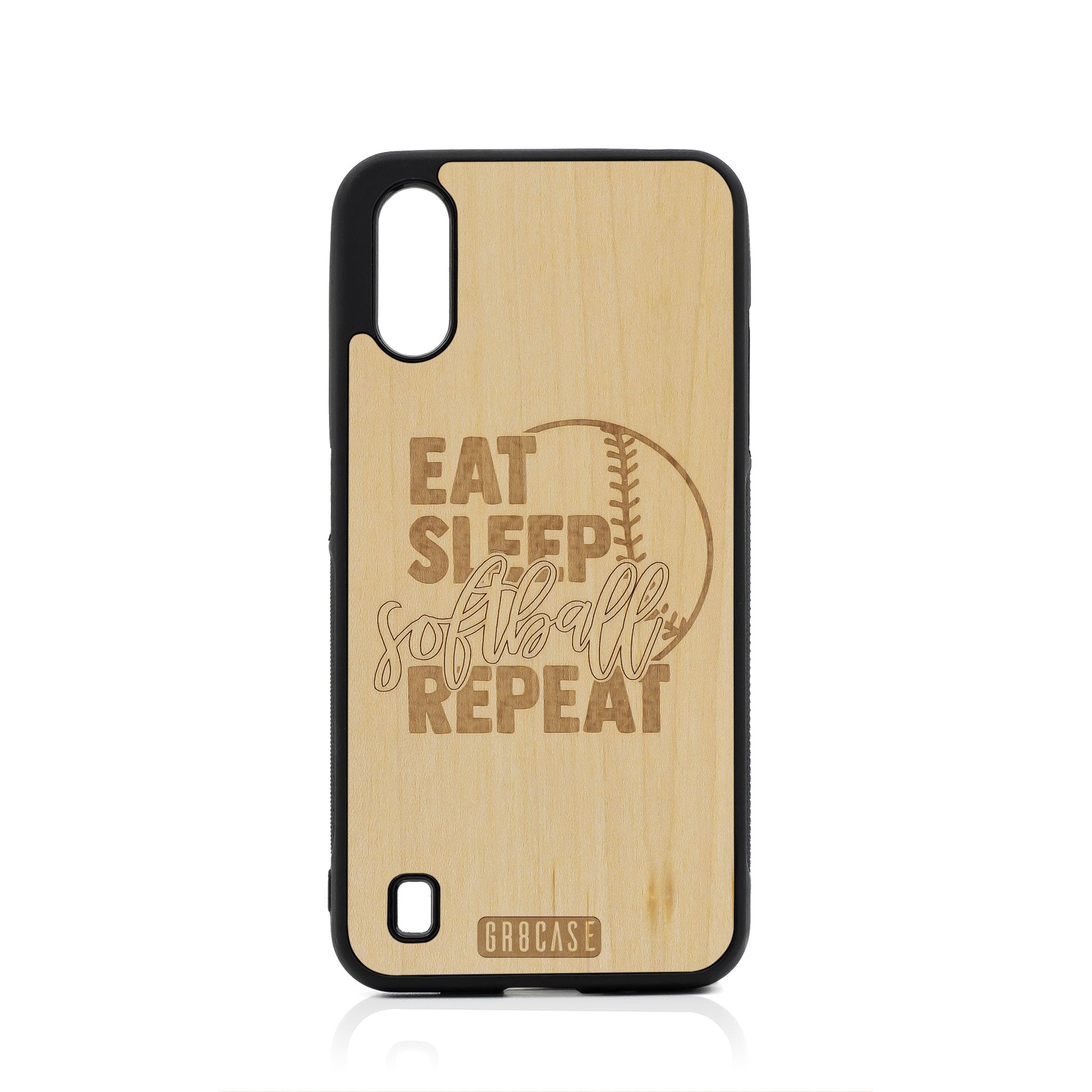Eat Sleep Softball Repeat Design Wood Case For Samsung Galaxy A01
