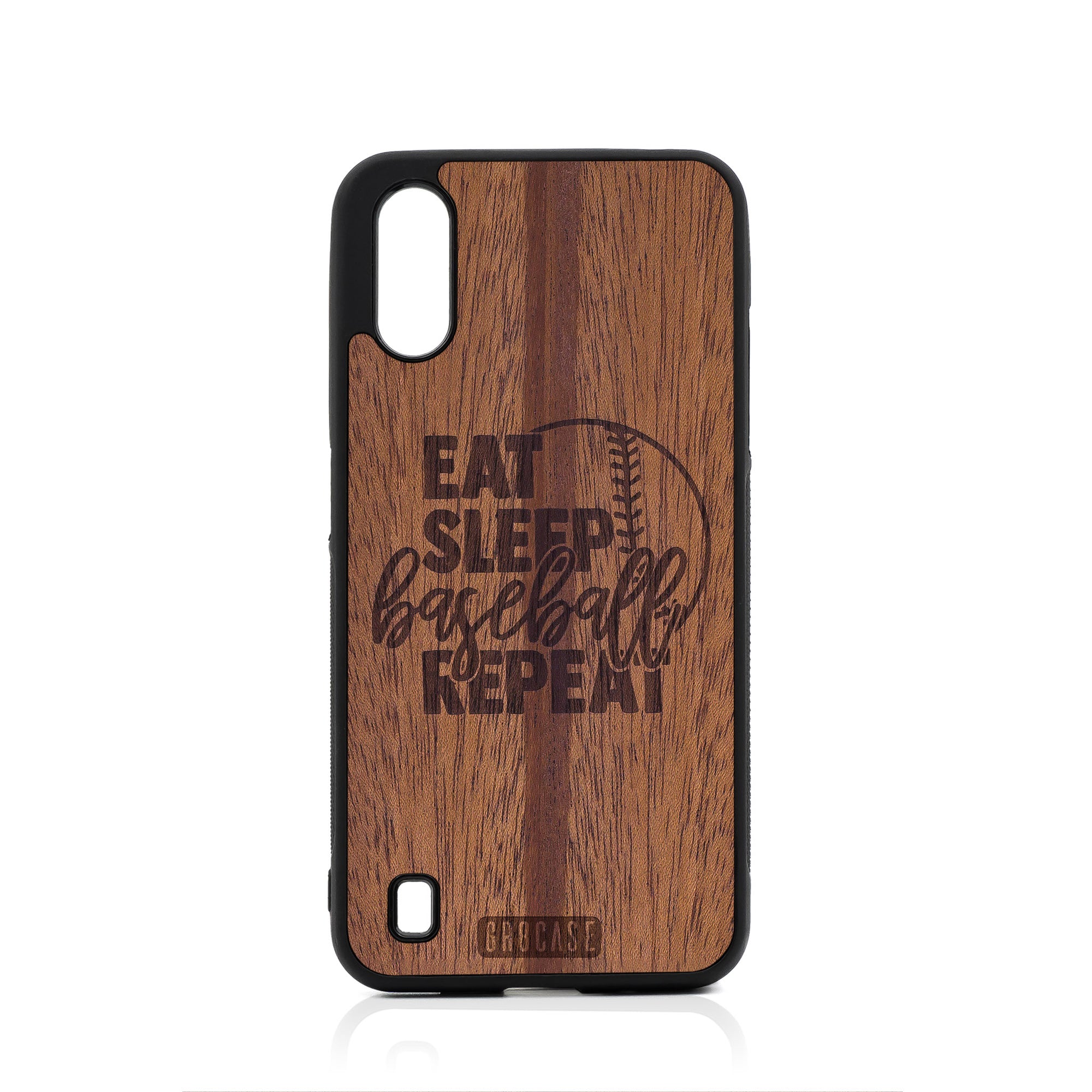 Eat Sleep Baseball Repeat Design Wood Case For Samsung Galaxy A01