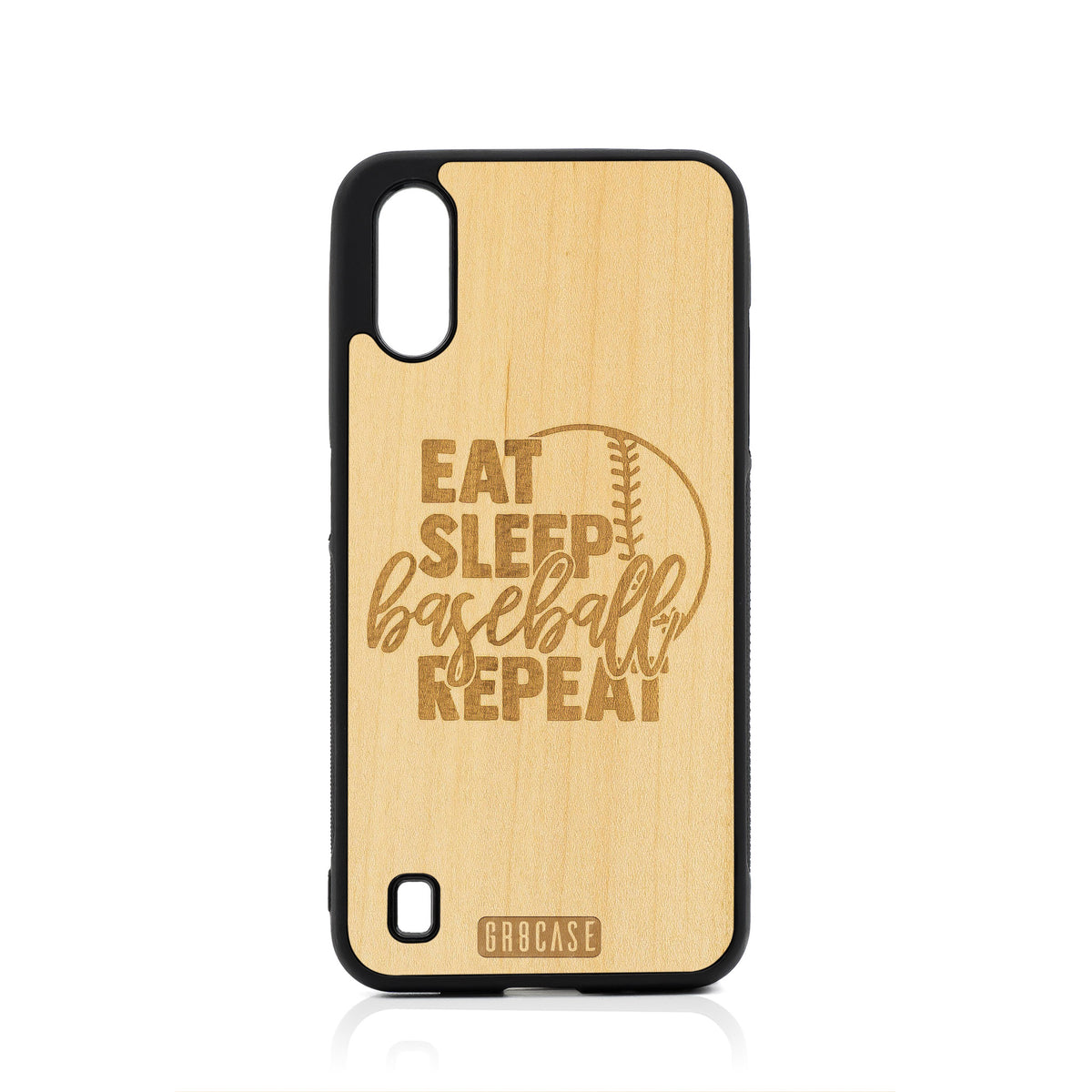 Eat Sleep Baseball Repeat Design Wood Case For Samsung Galaxy A01