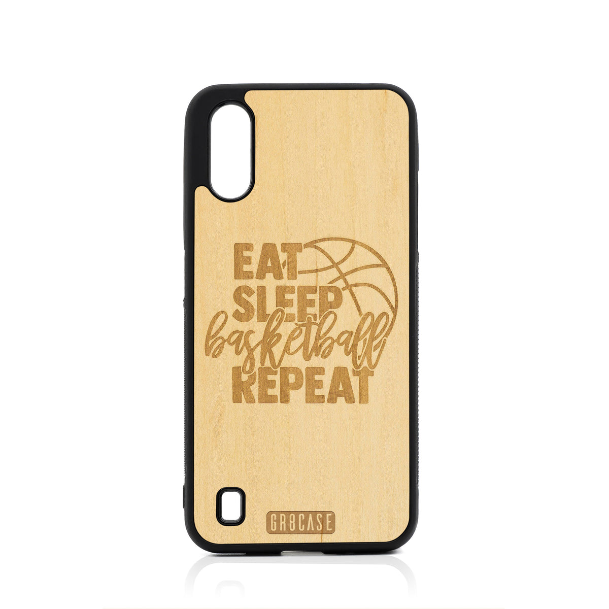 Eat Sleep Basketball Repeat Design Wood Case For Samsung Galaxy A01