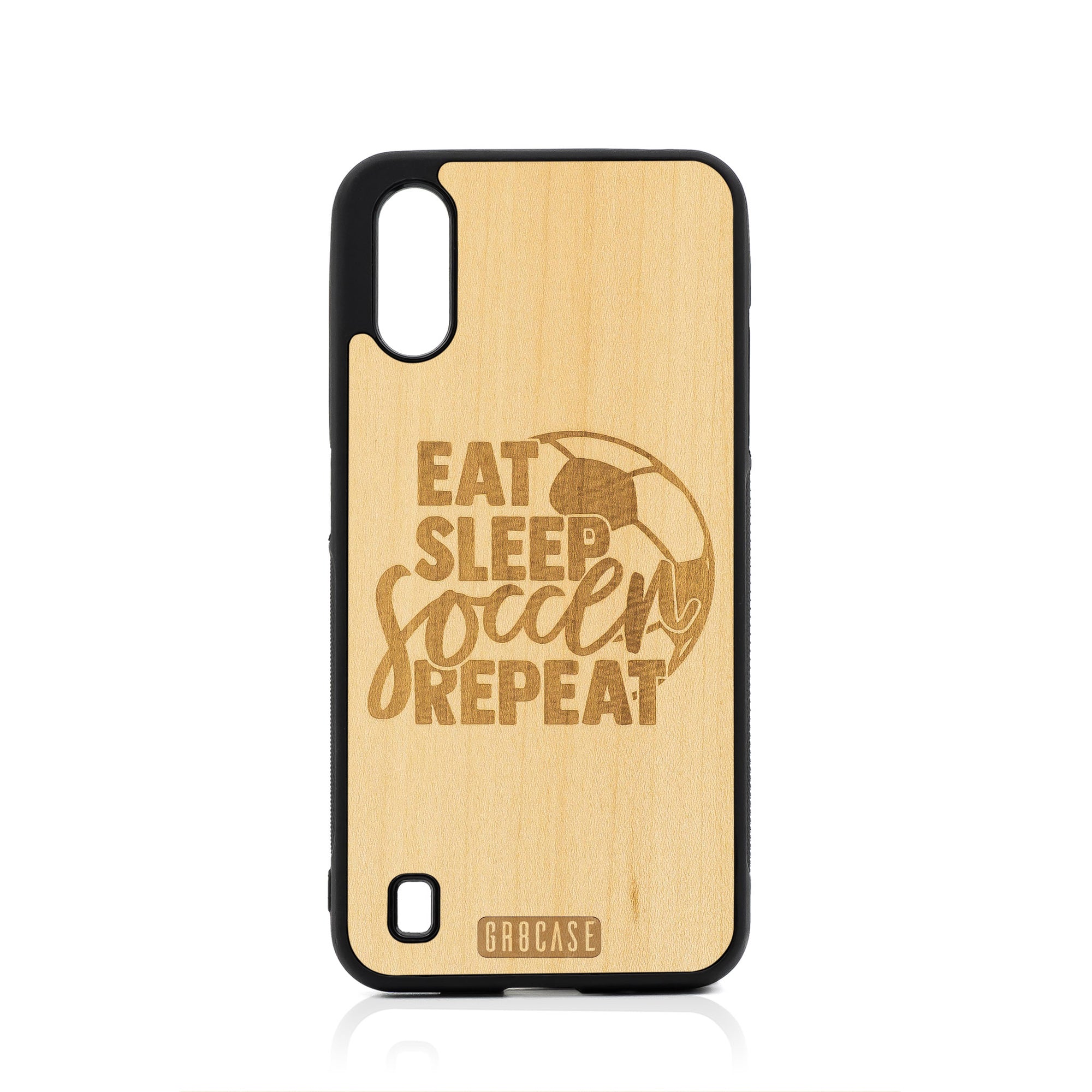 Eat Sleep Soccer Repeat Design Wood Case For Samsung Galaxy A01