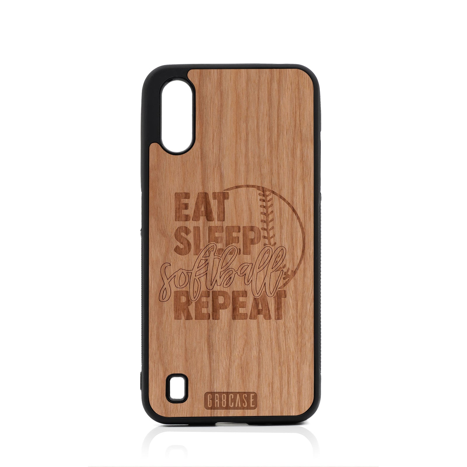 Eat Sleep Softball Repeat Design Wood Case For Samsung Galaxy A01
