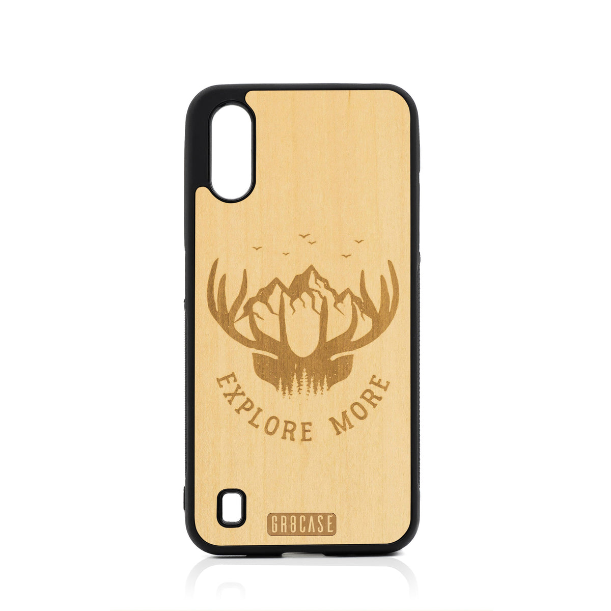 Explore More (Forest, Mountain &amp; Antlers) Design Wood Case For Samsung Galaxy A01