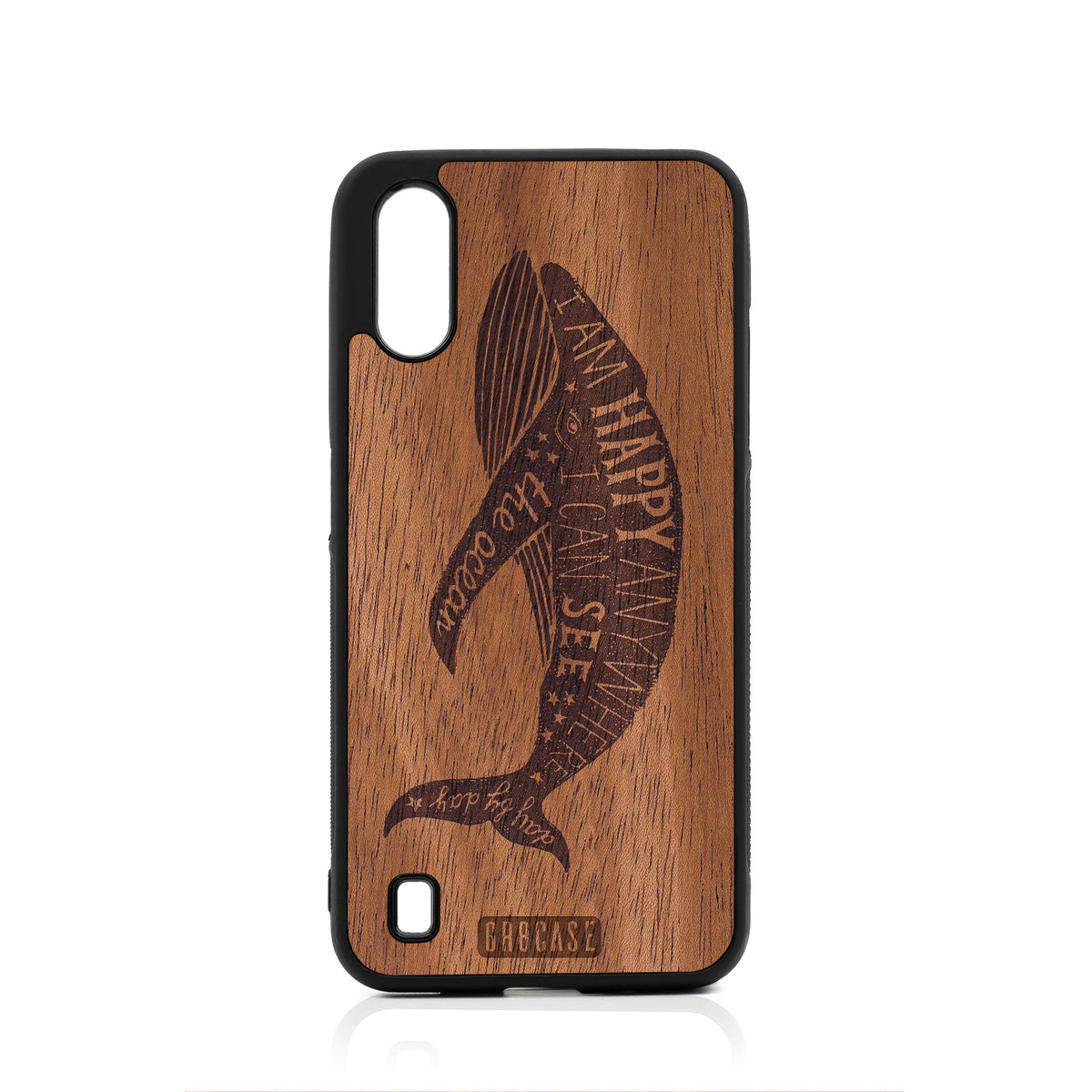 I&#39;m Happy Anywhere I Can See The Ocean (Whale) Design Wood Case For Samsung Galaxy A01