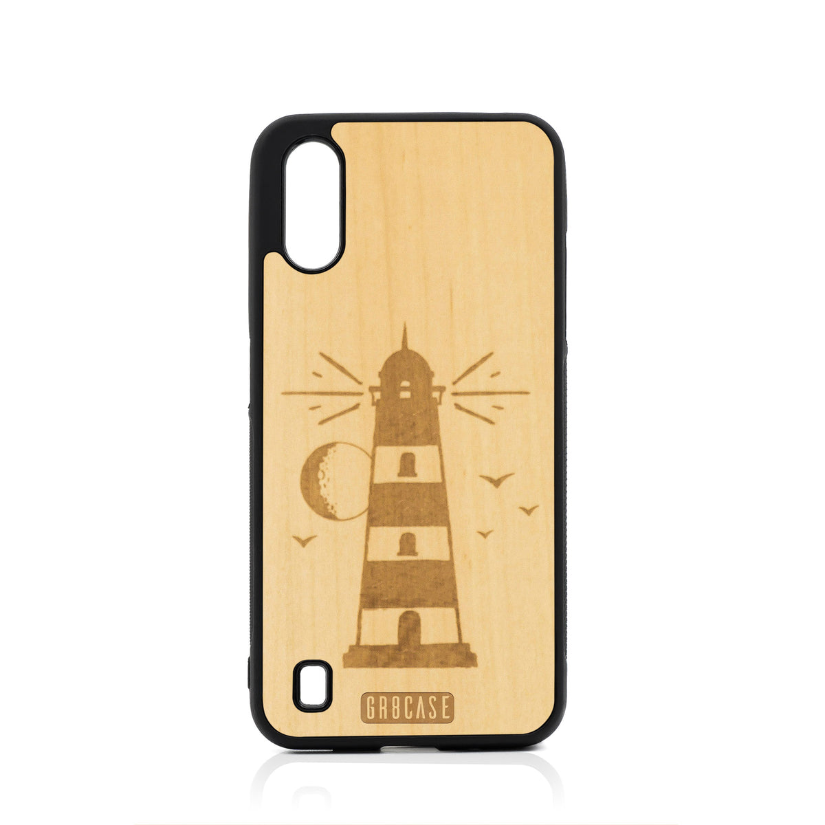 Midnight Lighthouse Design Wood Case For Samsung Galaxy A01