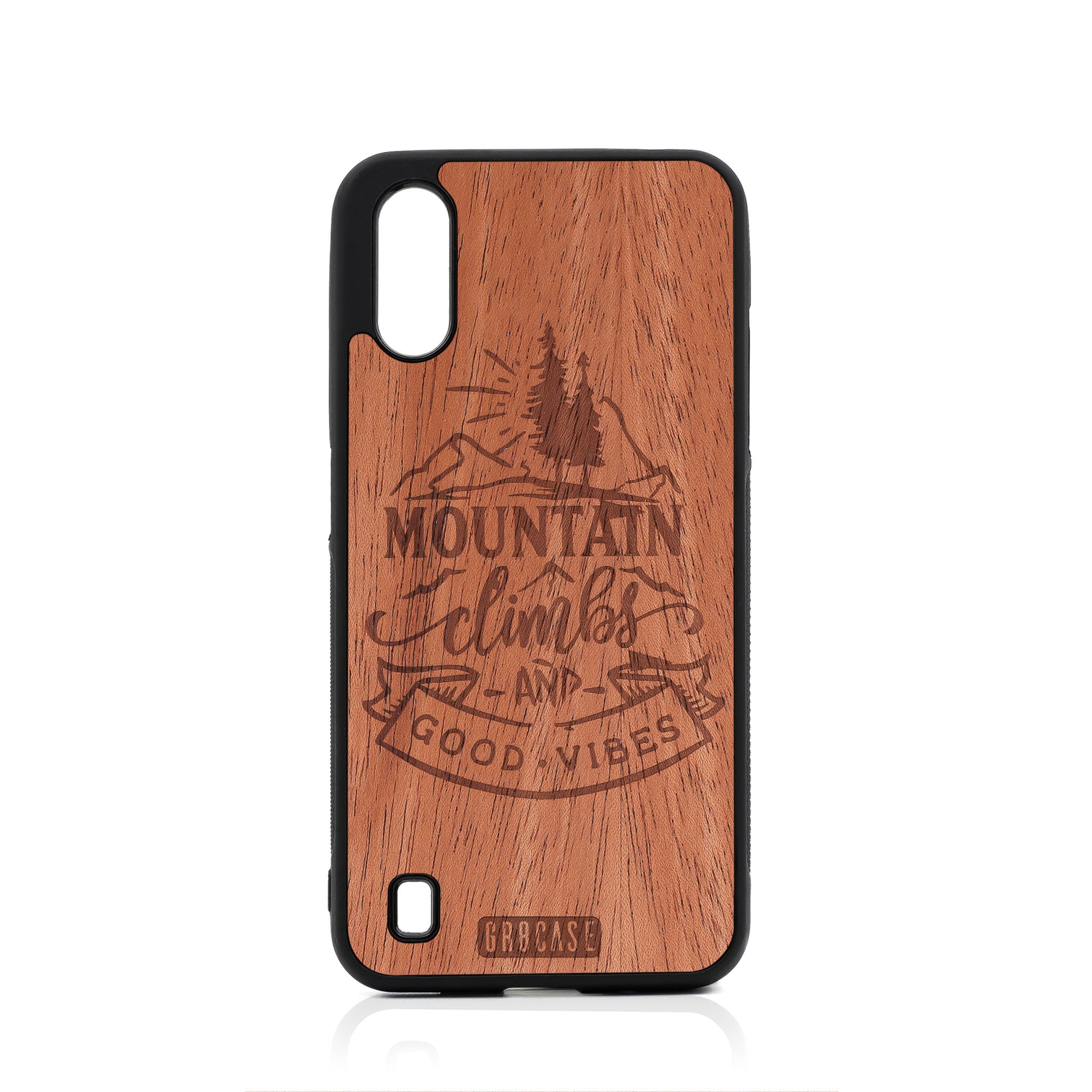 Mountain Climb And Good Vibes Design Wood Case For Samsung Galaxy A01