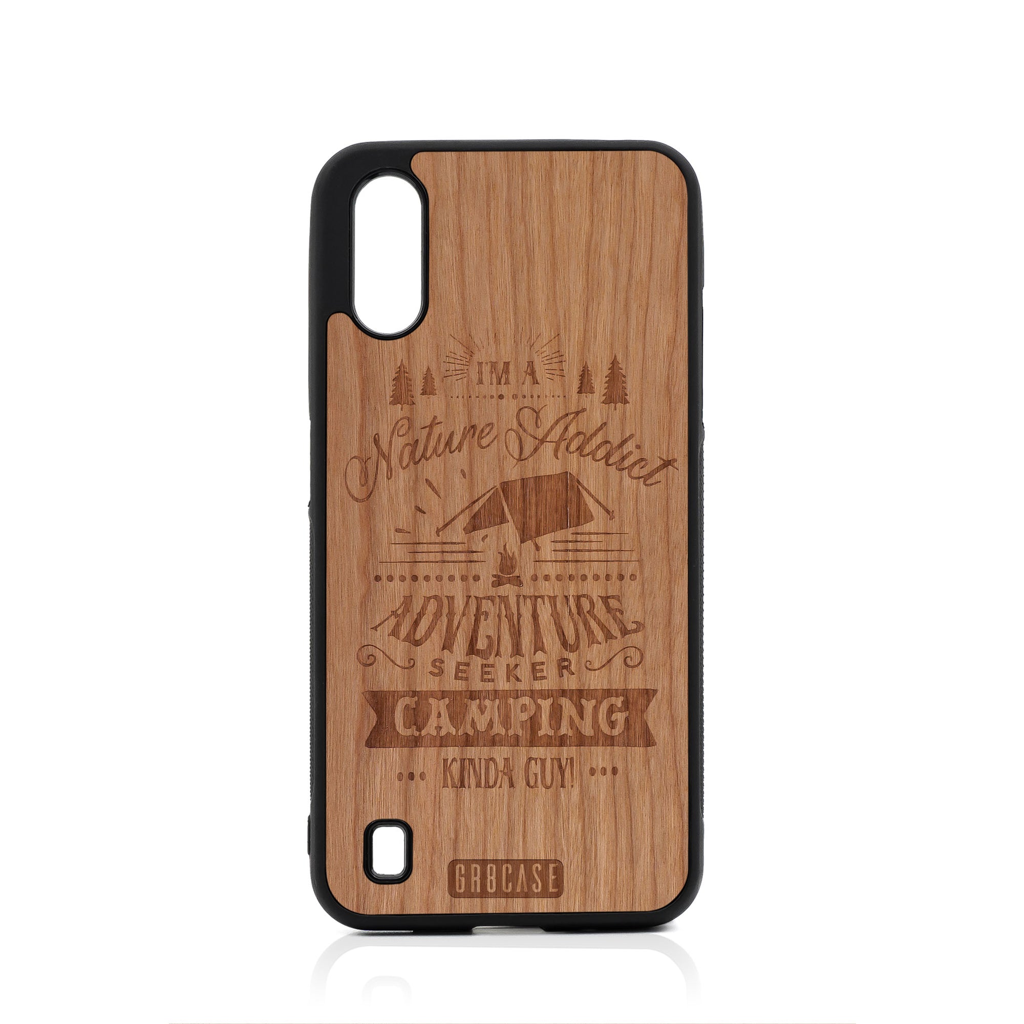 I'm A Nature Addict Adventure Seeker Camping Kinda Guy Design Wood Case For Samsung Galaxy A01