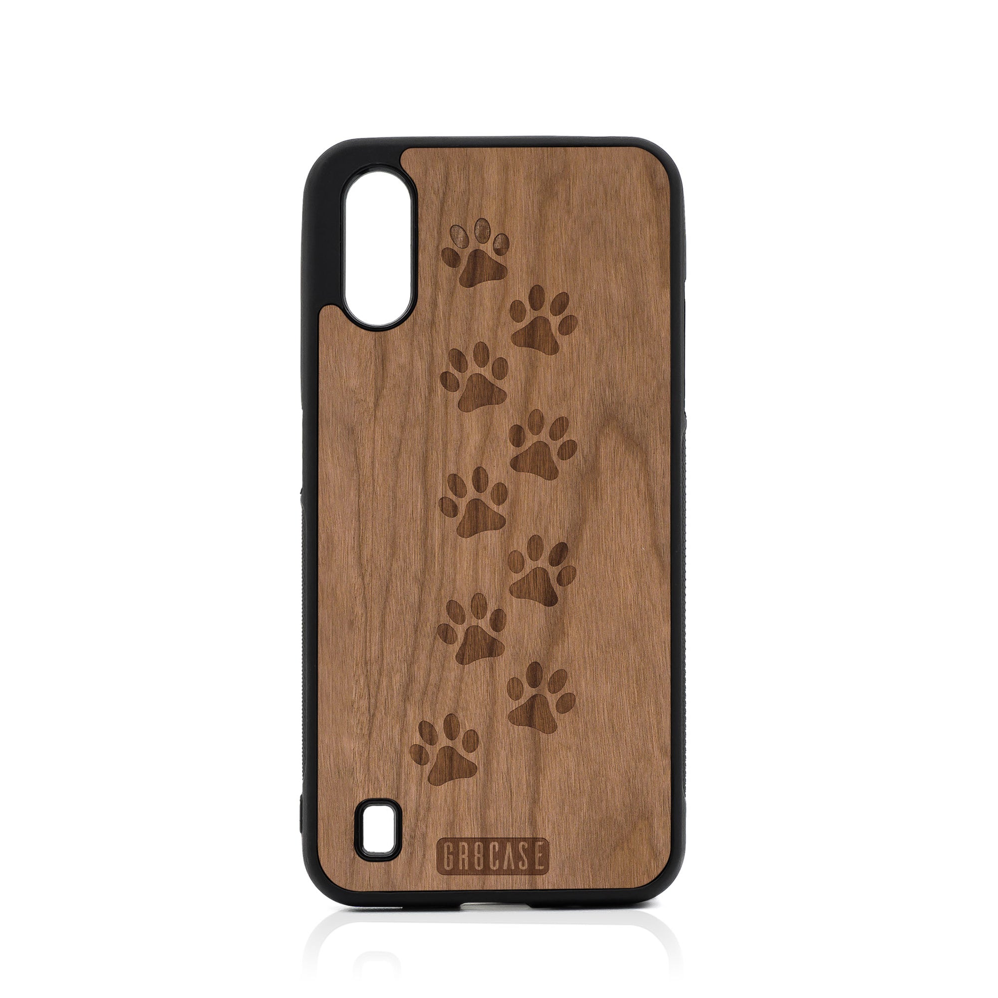 Paw Prints Design Wood Case For Samsung Galaxy A01