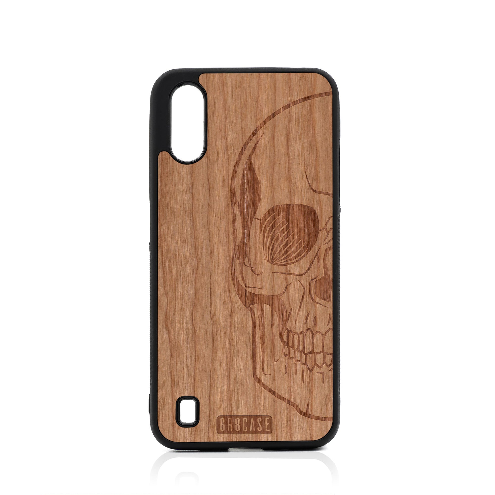Half Skull Design Wood Case For Samsung Galaxy A01