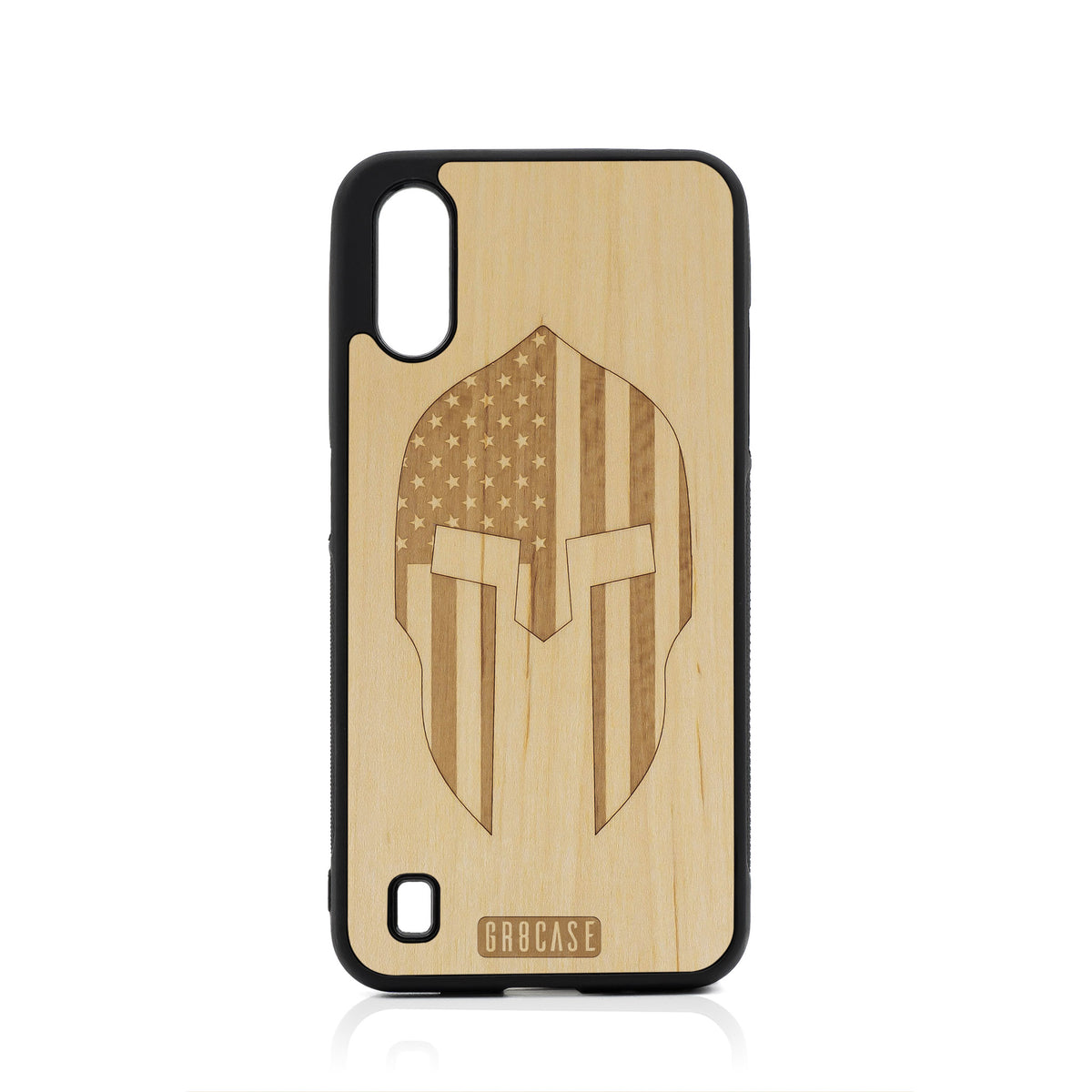 USA Spartan Helmet Design Wood Case For Samsung Galaxy A01
