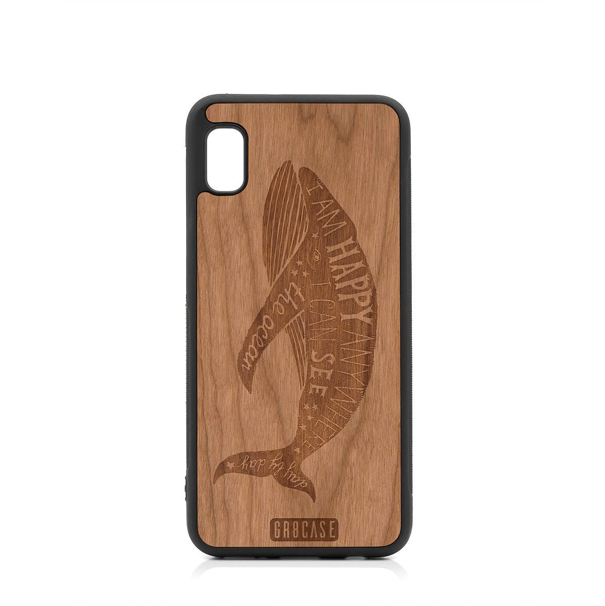 I&#39;m Happy Anywhere I Can See The Ocean (Whale) Design Wood Case For Samsung Galaxy A10E