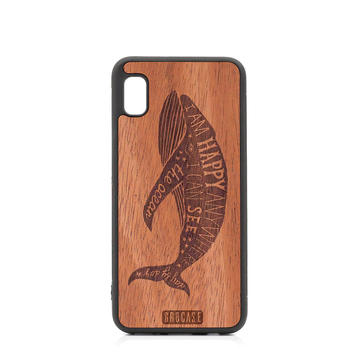 I&#39;m Happy Anywhere I Can See The Ocean (Whale) Design Wood Case For Samsung Galaxy A10E