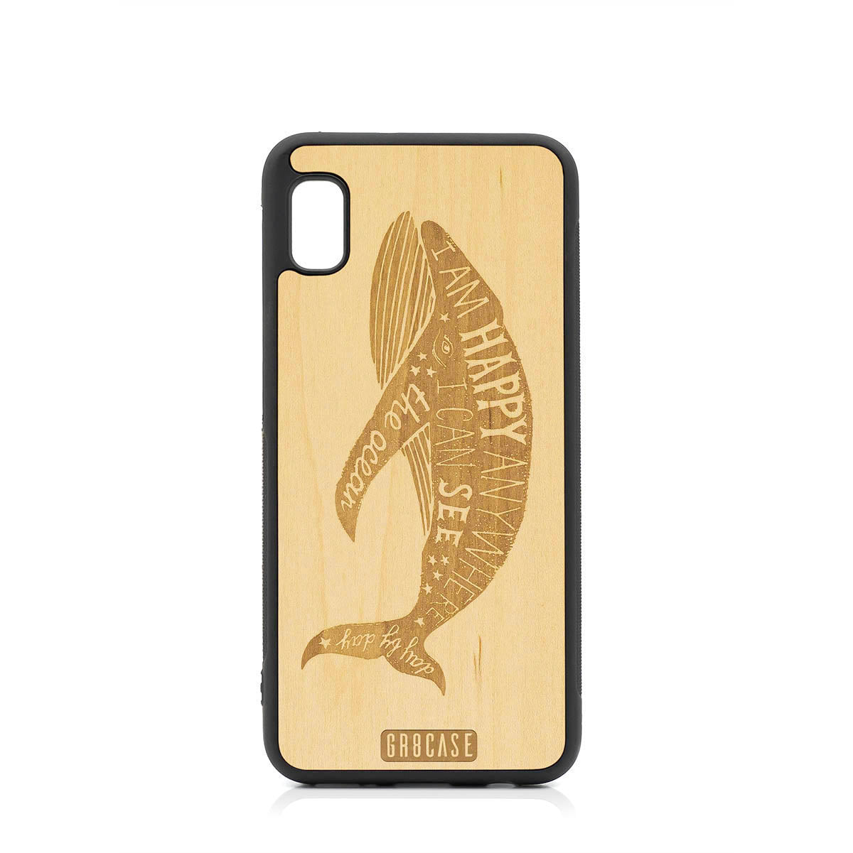 I&#39;m Happy Anywhere I Can See The Ocean (Whale) Design Wood Case For Samsung Galaxy A10E