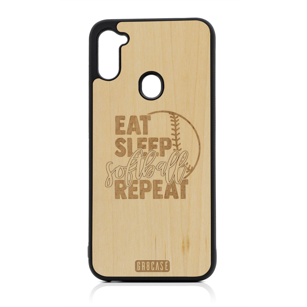 Eat Sleep Softball Repeat Design Wood Case For Samsung Galaxy A11
