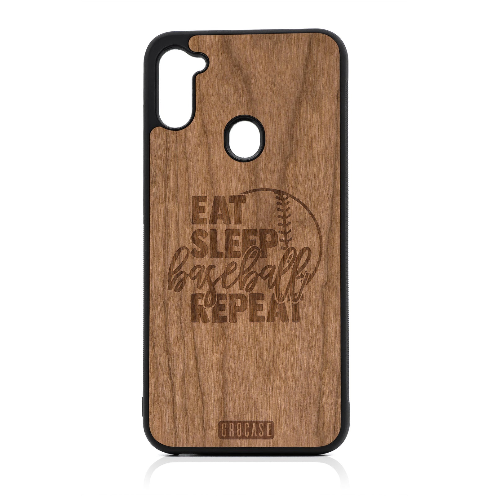 Eat Sleep Baseball Repeat Design Wood Case For Samsung Galaxy A11