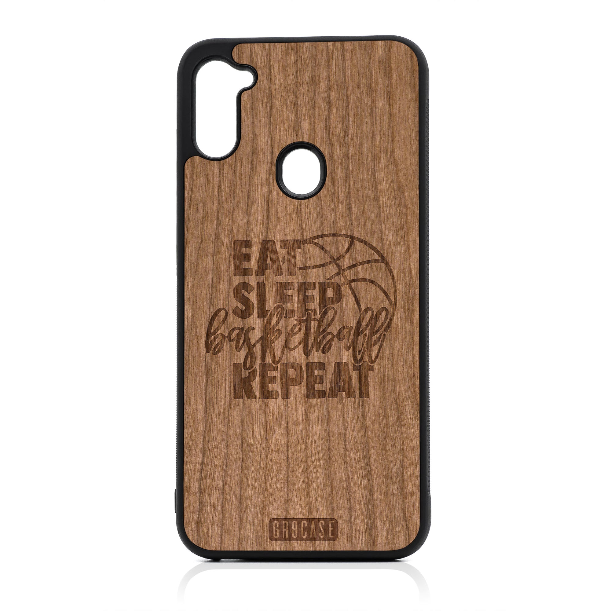 Eat Sleep Basketball Repeat Design Wood Case For Samsung Galaxy A11