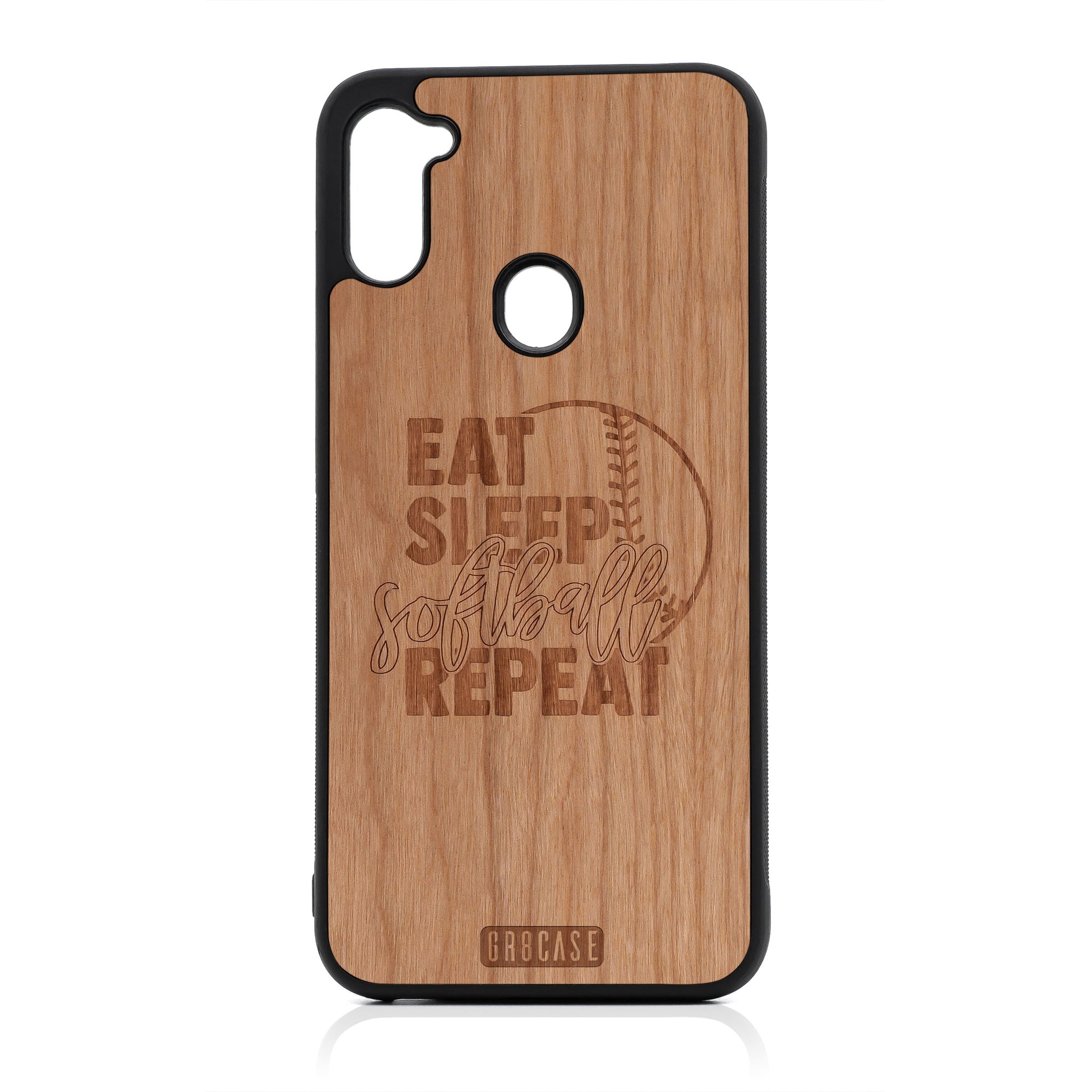 Eat Sleep Softball Repeat Design Wood Case For Samsung Galaxy A11
