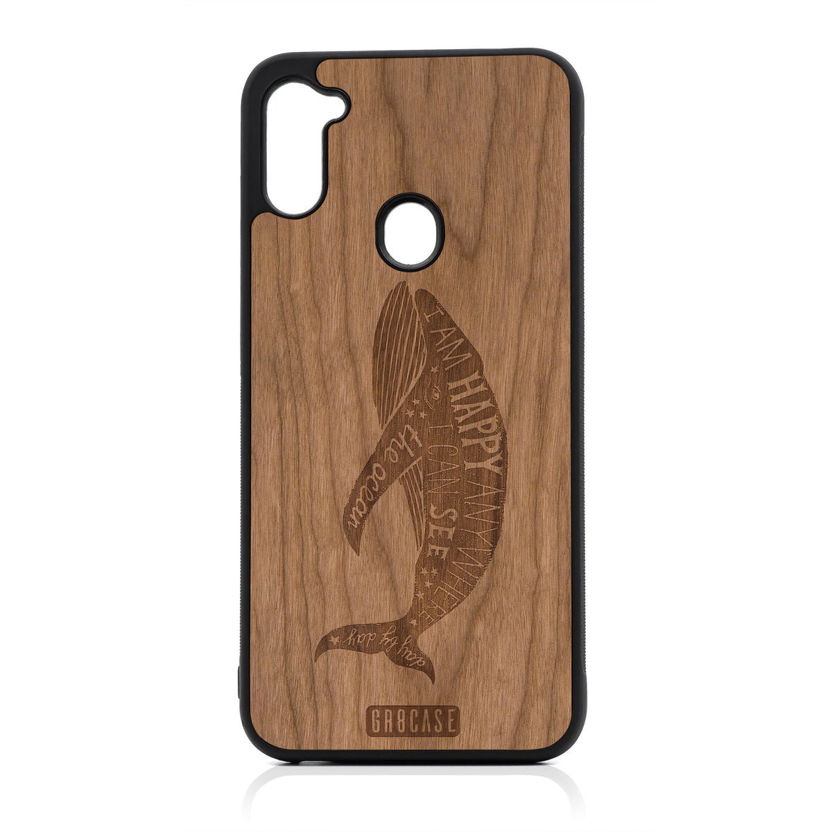 I&#39;m Happy Anywhere I Can See The Ocean (Whale) Design Wood Case For Samsung Galaxy A11