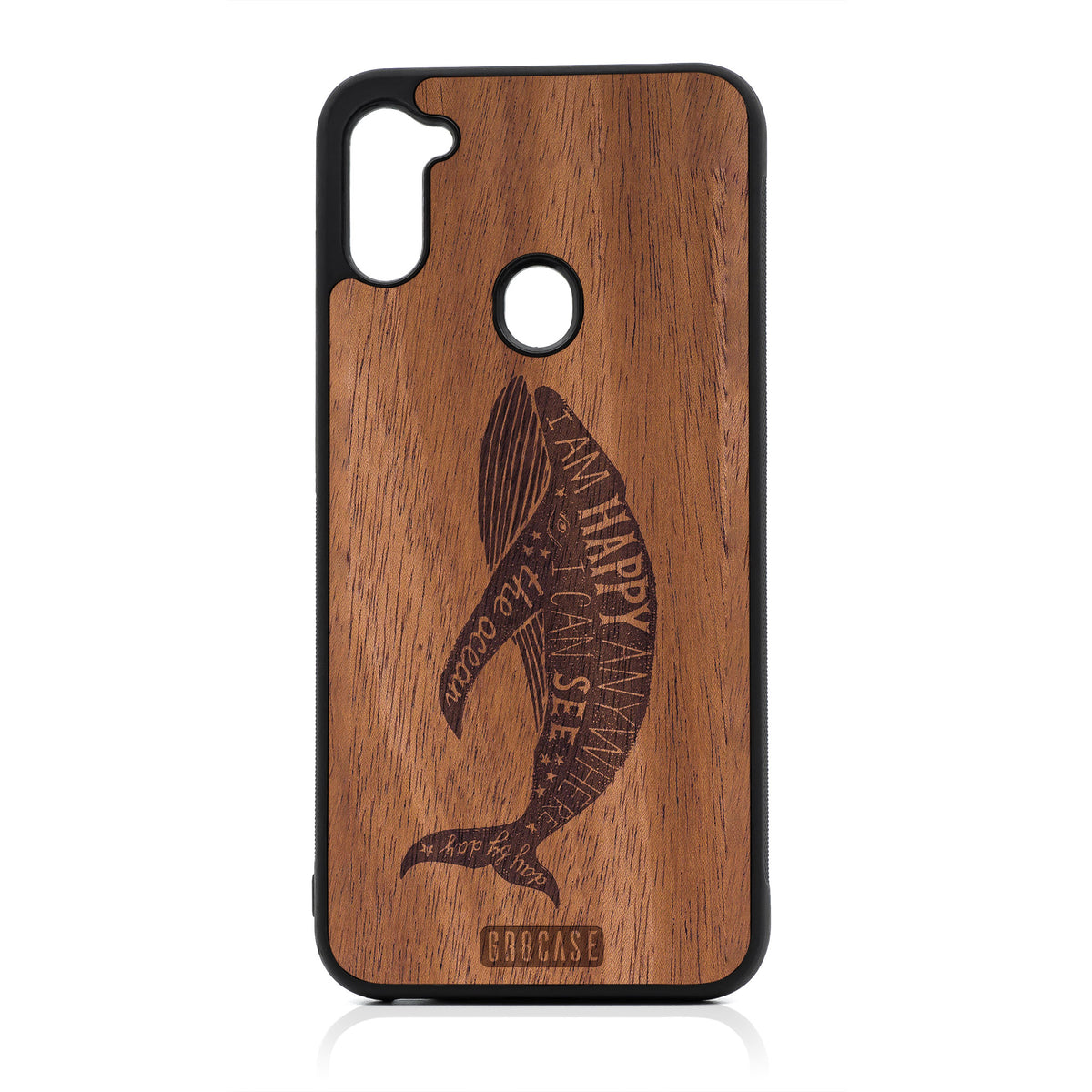 I&#39;m Happy Anywhere I Can See The Ocean (Whale) Design Wood Case For Samsung Galaxy A11