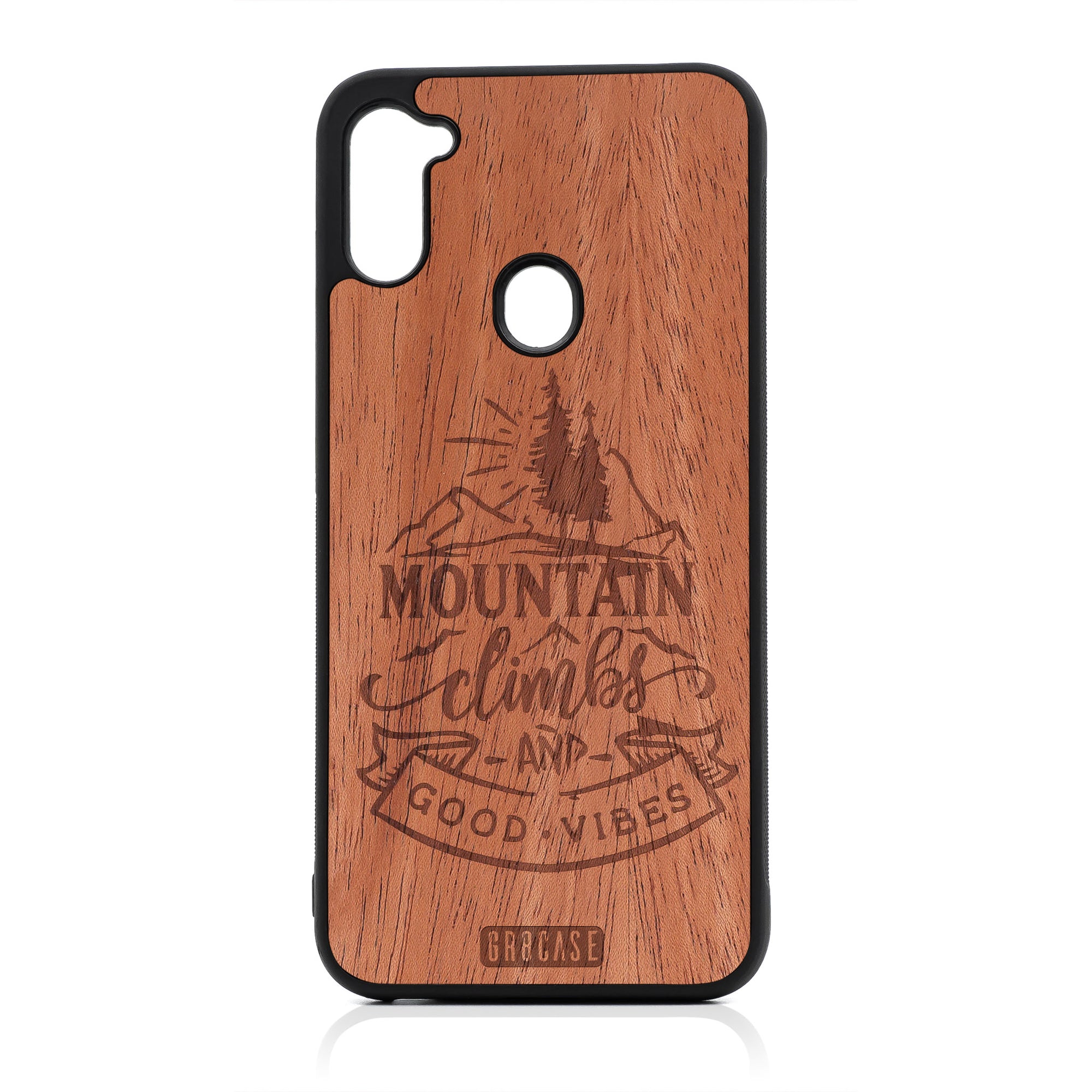 Mountain Climb And Good Vibes Design Wood Case For Samsung Galaxy A11