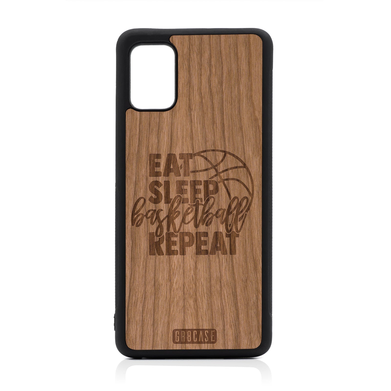 Eat Sleep Basketball Repeat Design Wood Case For Samsung Galaxy A51-5G
