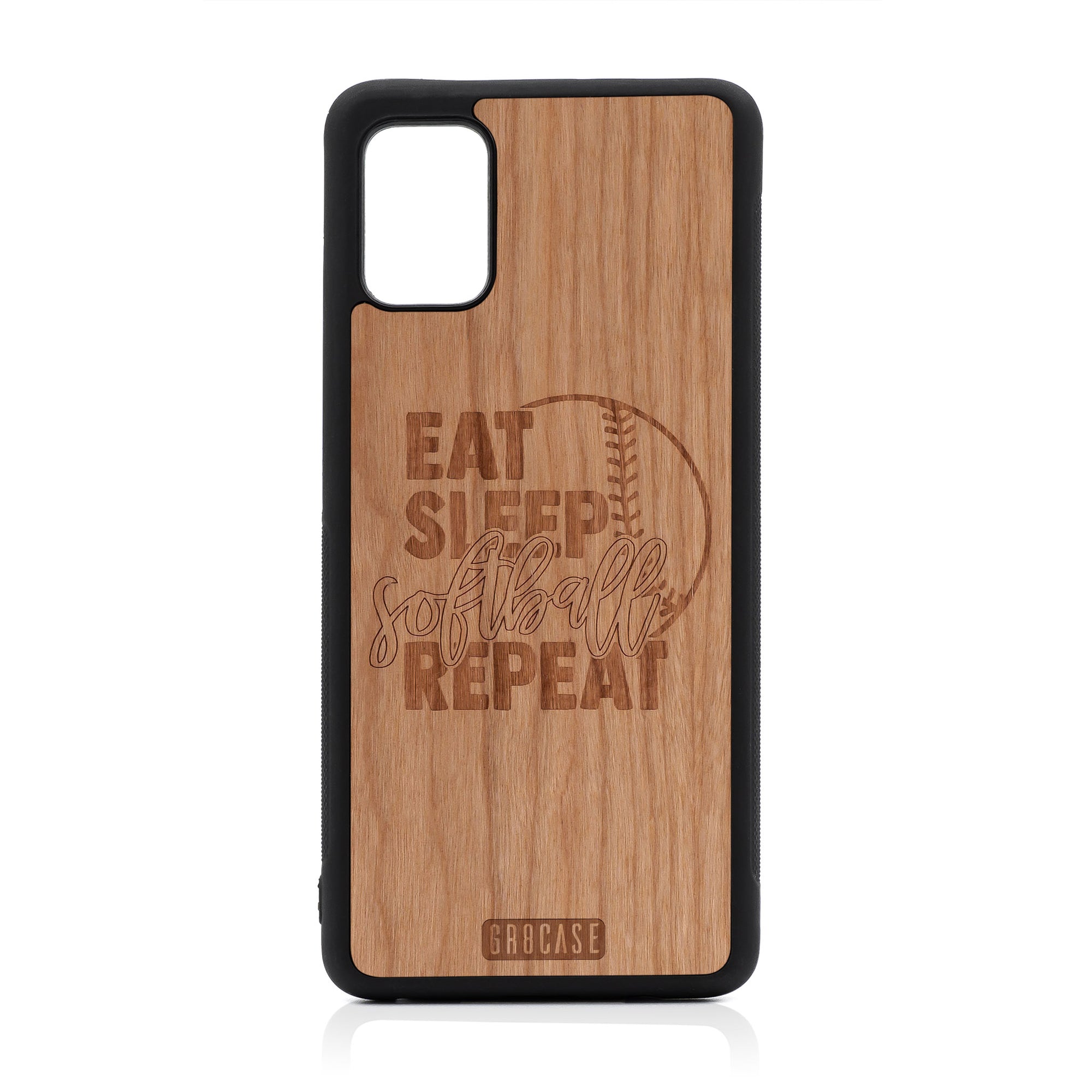 Eat Sleep Softball Repeat Design Wood Case For Samsung Galaxy A51