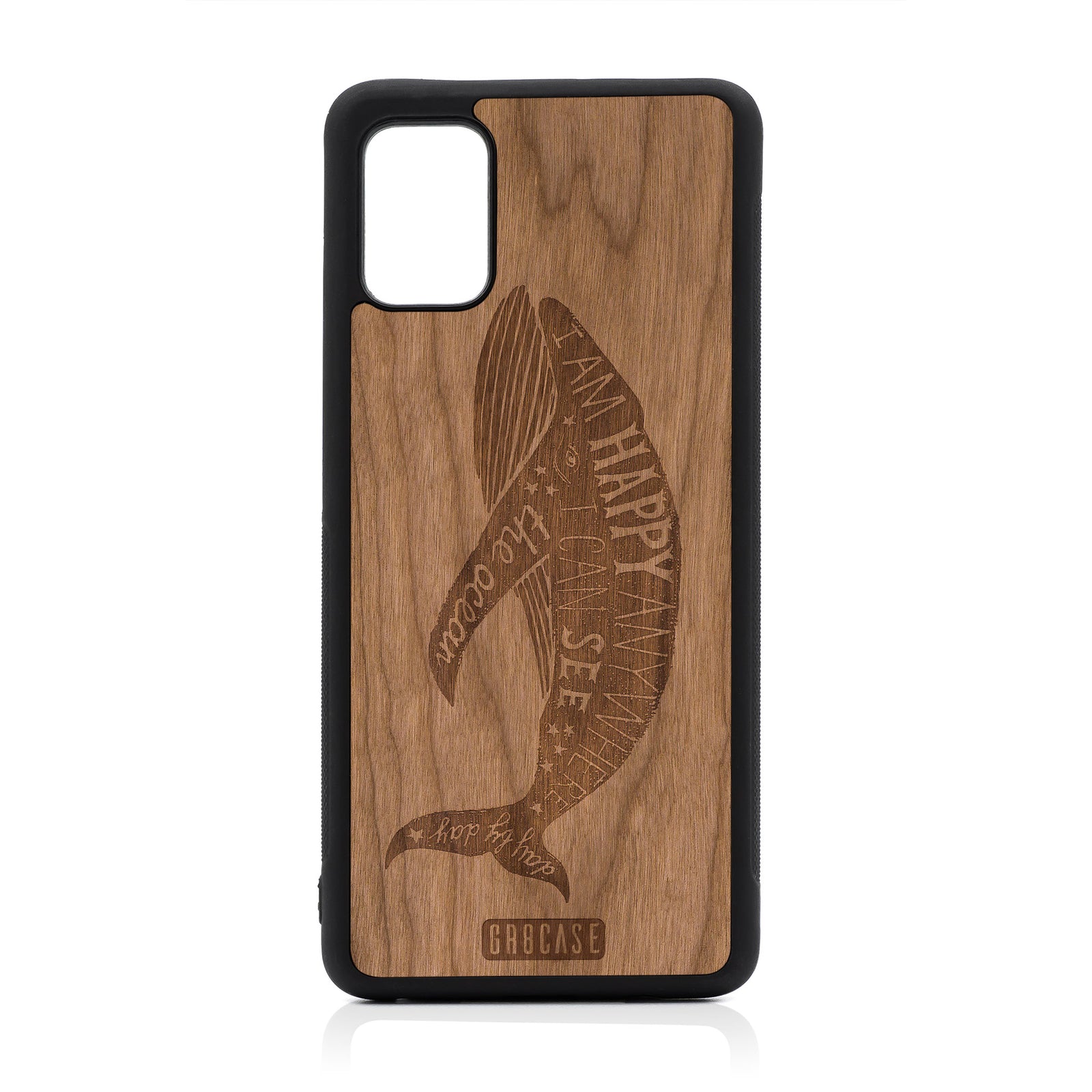 I'm Happy Anywhere I Can See The Ocean (Whale) Design Wood Case For Samsung Galaxy A51-5G