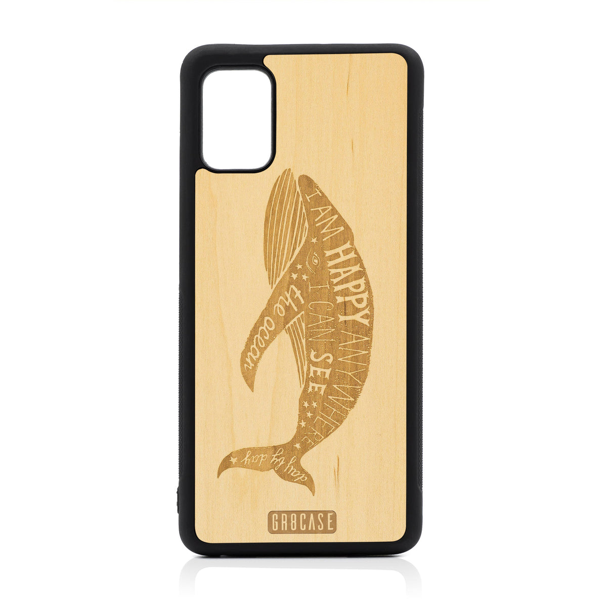 I&#39;m Happy Anywhere I Can See The Ocean (Whale) Design Wood Case For Samsung Galaxy A51