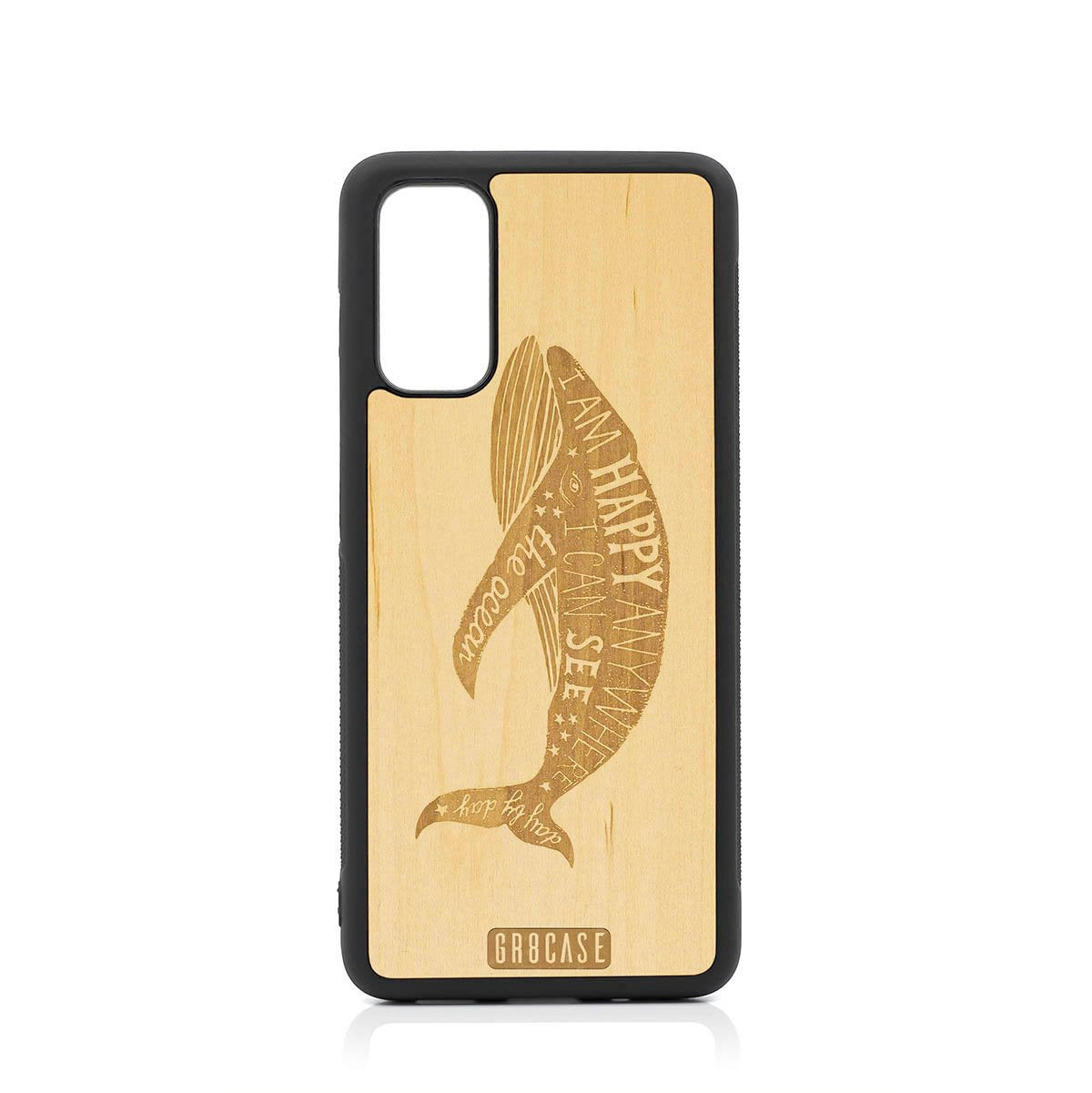 I&#39;m Happy Anywhere I Can See The Ocean (Whale) Design Wood Case For Samsung Galaxy S20 FE 5G