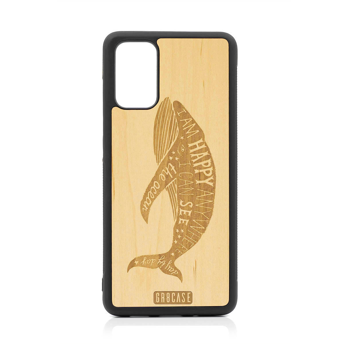 I&#39;m Happy Anywhere I Can See The Ocean (Whale) Design Wood Case For Samsung Galaxy S20 Plus