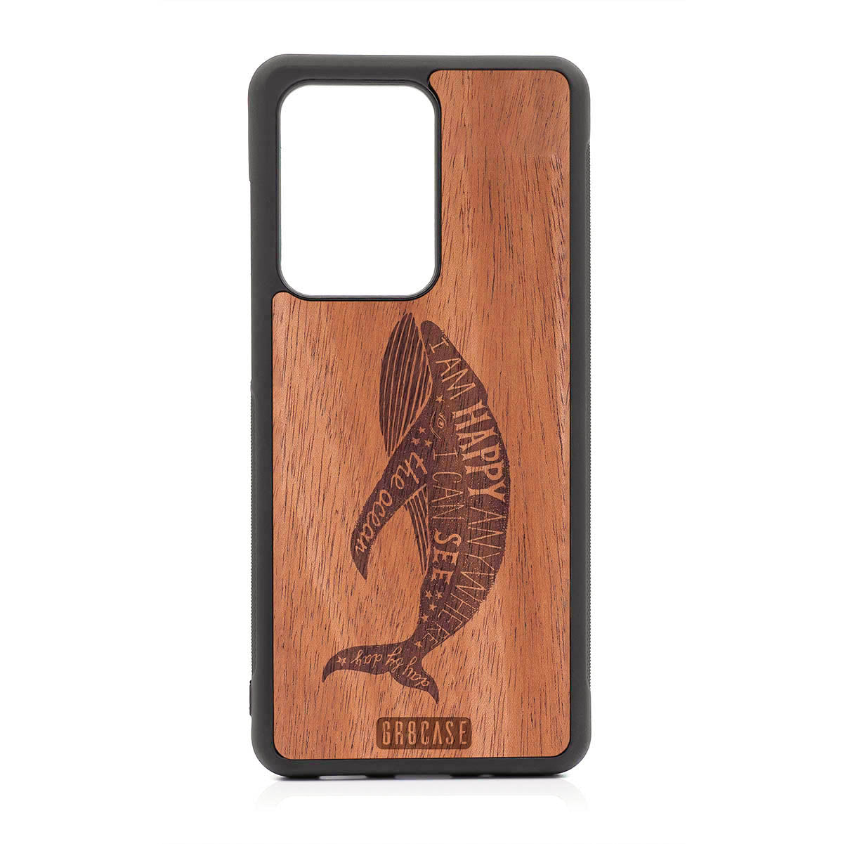 I&#39;m Happy Anywhere I Can See The Ocean (Whale) Design Wood Case For Samsung Galaxy S20 Ultra