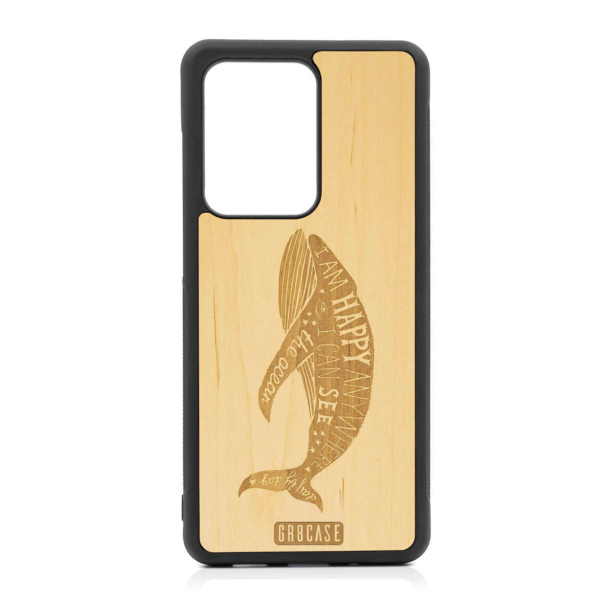 I&#39;m Happy Anywhere I Can See The Ocean (Whale) Design Wood Case For Samsung Galaxy S20 Ultra