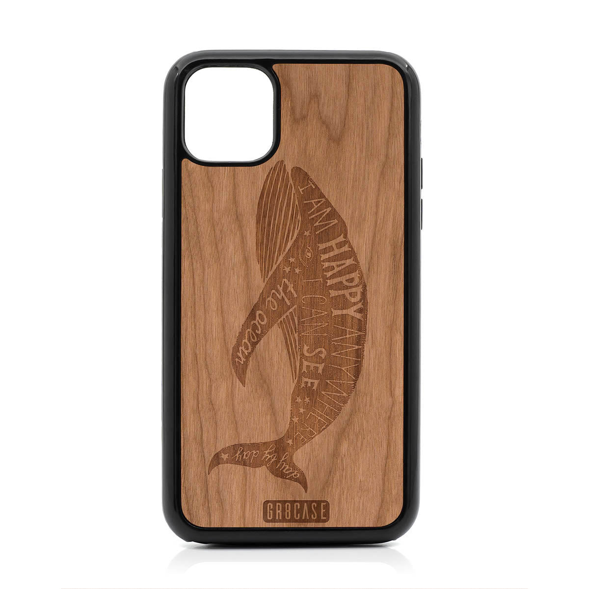 I&#39;m Happy Anywhere I Can See The Ocean (Whale) Design Wood Case For iPhone 11 Pro Max