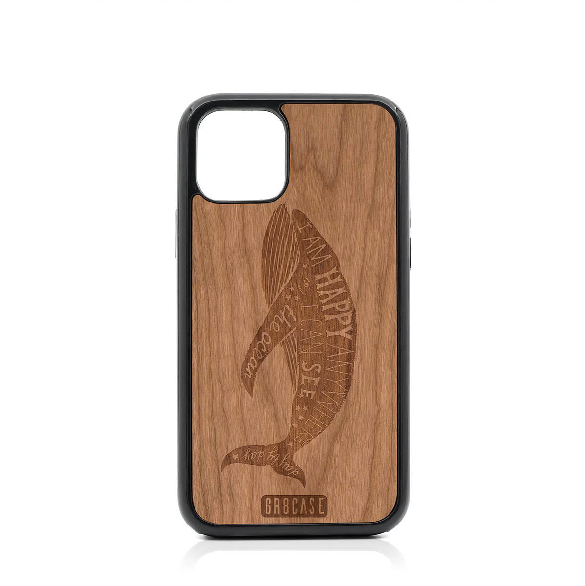I&#39;m Happy Anywhere I Can See The Ocean (Whale) Design Wood Case For iPhone 11 Pro