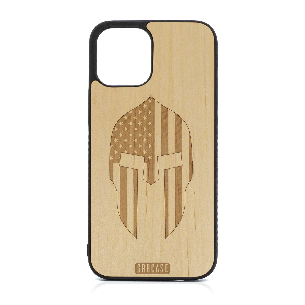 USA Spartan Helmet Design Wood Case For iPhone 12 Pro Max