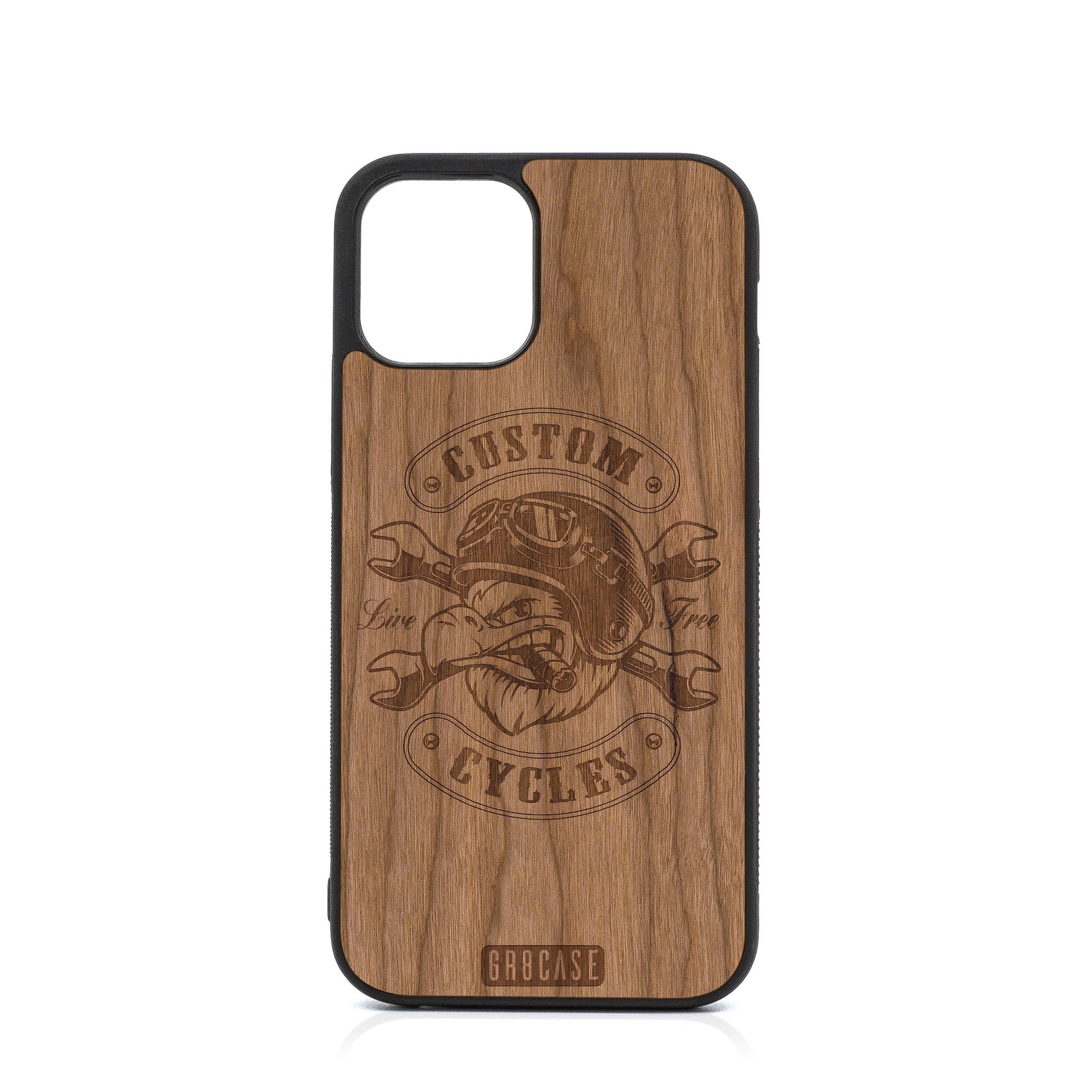 Custom Cycles Live Free (Biker Eagle) Design Wood Case For iPhone 12 Pro