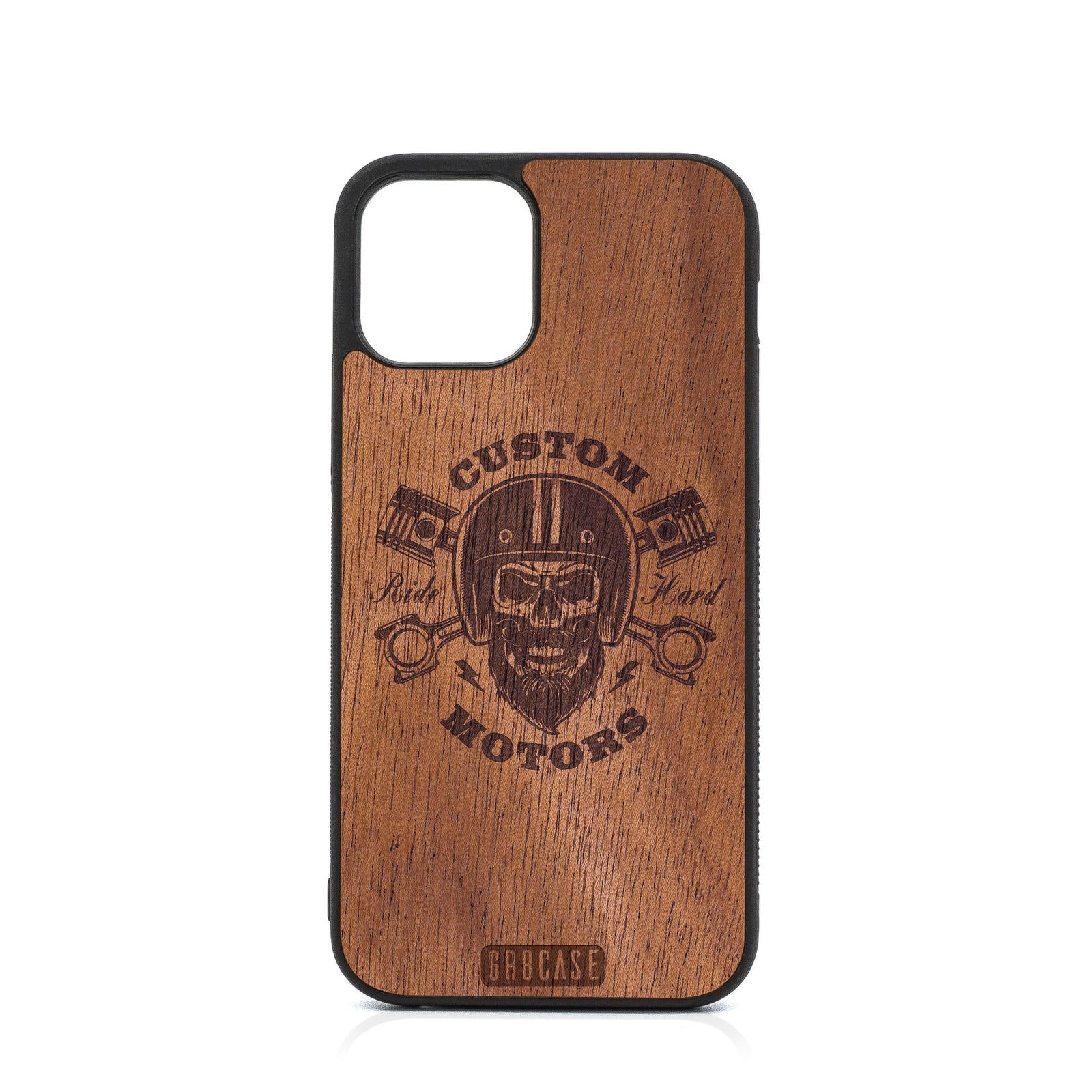 Custom Motors (Bearded Biker Skull) Design Wood Case For iPhone 12 Pro